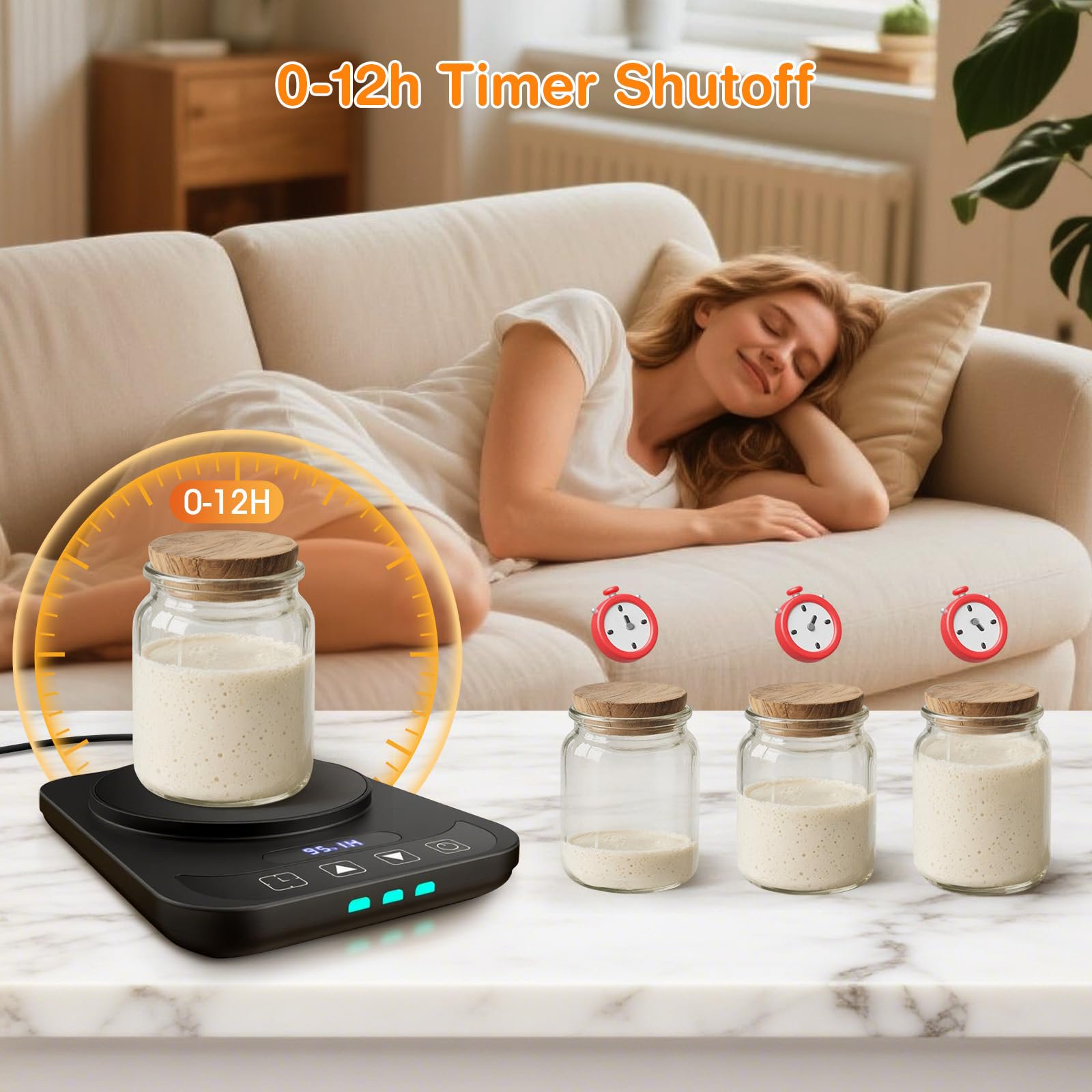 MYMULIKE Sourdough Starter Warming Mat, 1°F Thermostat Control 70-100°F, Auto on/off, 12-Hour Timer for Home Baking, No Jar Included