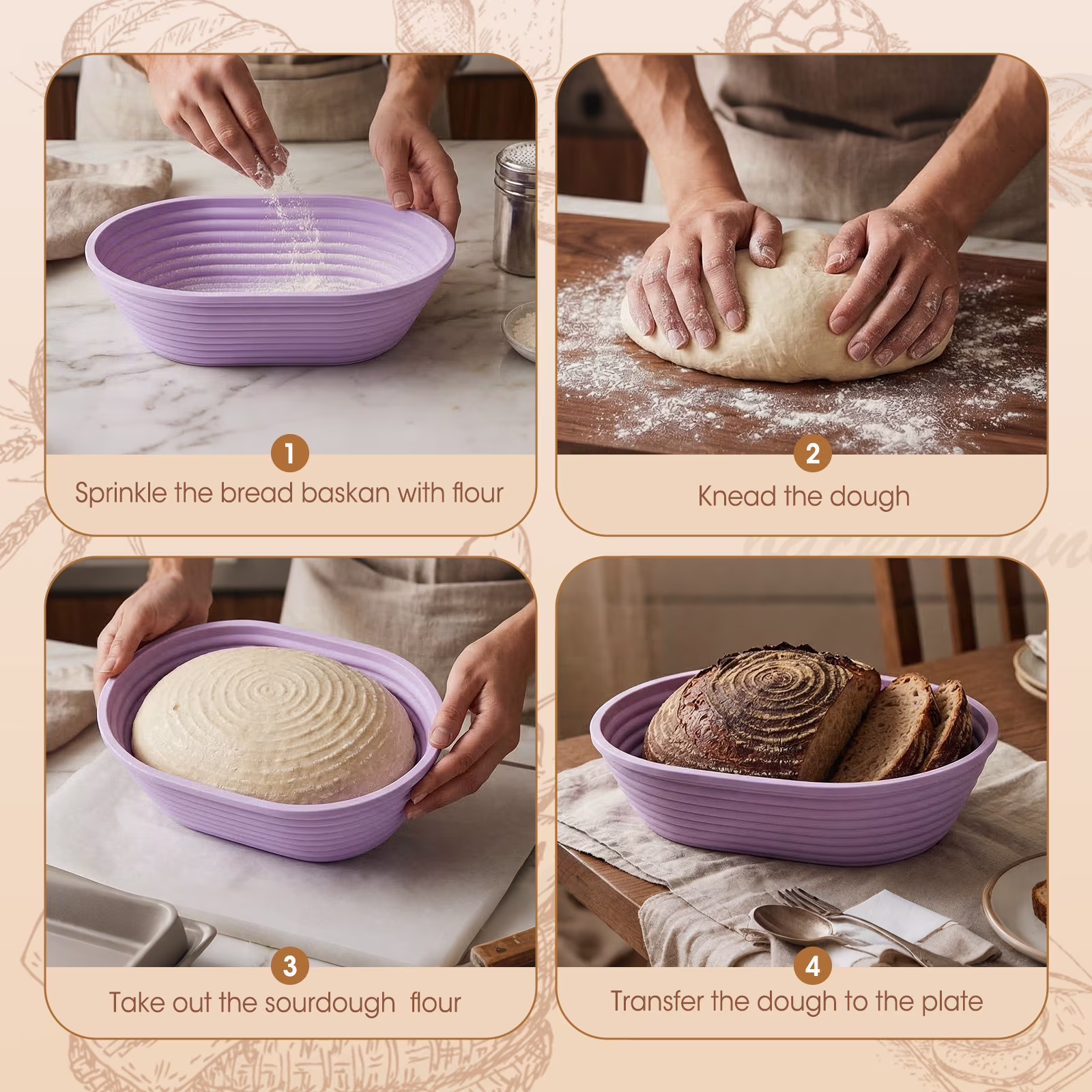 4Pcs Oval Silicone Banneton Bread Proofing Baskets, Mini Collapsible Sourdough Bread Baking Supplies Non-Stick Oval Dough Proofing Bowl Containers Oven Safe for Homemade Bread Making-BPA Free