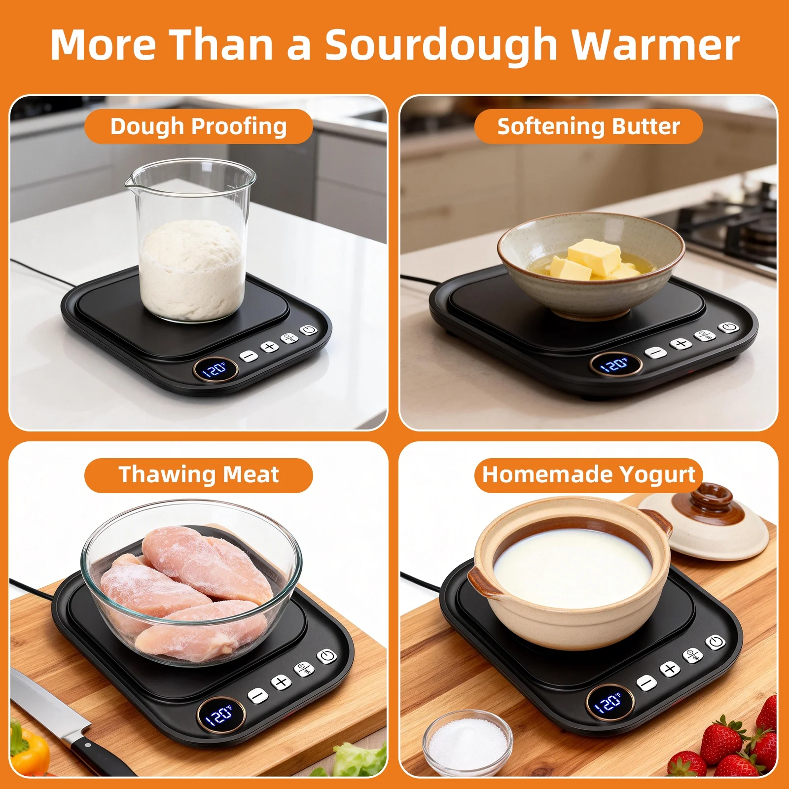 Sourdough Starter Warmer Mat for Jars up to 40 oz with Temp Memory Function & Precise 1°F Thermostat Control (65-140°F), Sourdough Warming Mat for Home Baking with 24H Timer (Black)