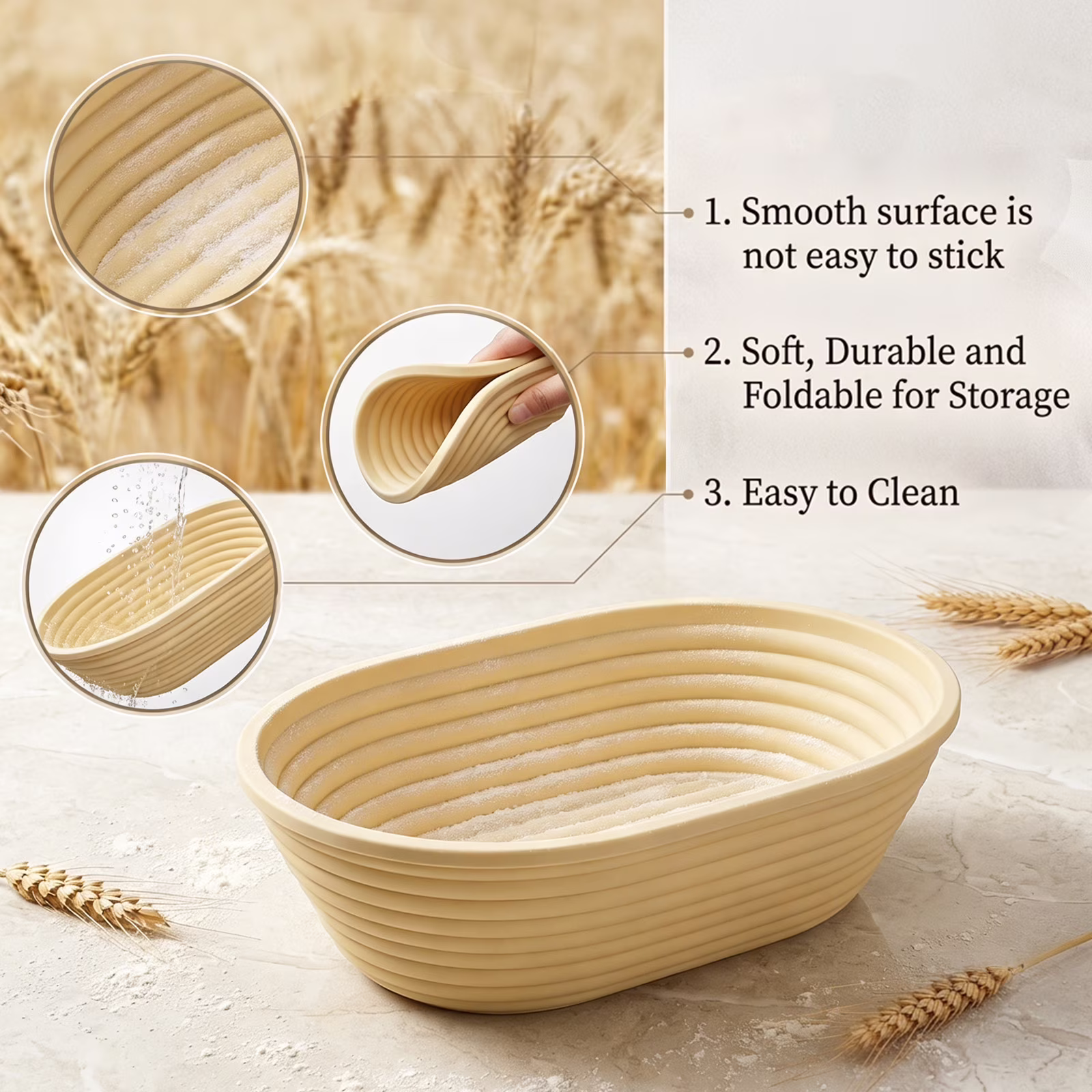 4Pcs Oval Silicone Banneton Bread Proofing Baskets, Mini Collapsible Sourdough Bread Baking Supplies Non-Stick Oval Dough Proofing Bowl Containers Oven Safe for Homemade Bread Making-BPA Free