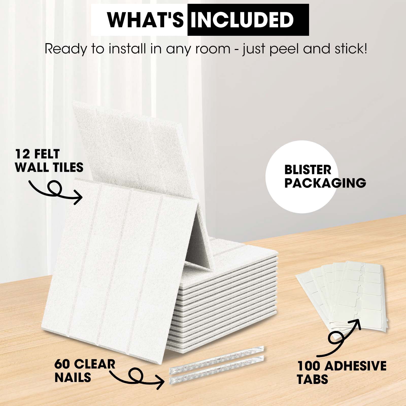 MYMULIKE 48" x 36" Large White Felt Bulletin Board, 12 Pack Cork Board Alternative with Adhesive Tabs for Wall & Room Decor,Home Office,Classroom Dorm