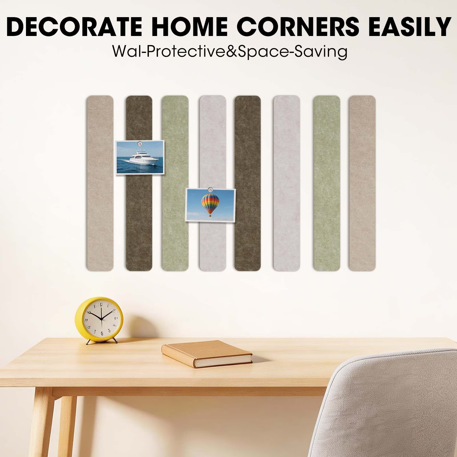 Cork Board Alternative Felt Strip Board 8-Pack 13"x2", Office Pin Board with 40 Push Pins, Adhesive Install for Bedroom Door & Home Office(Linen Dusk)