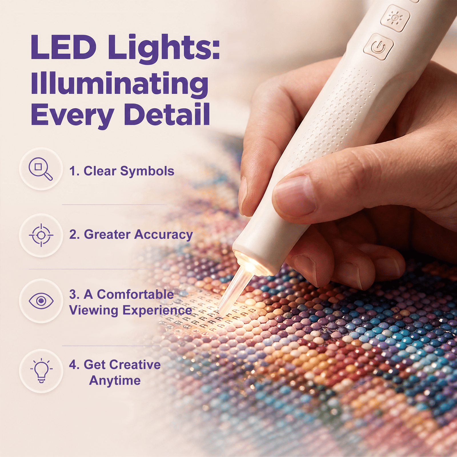 MYMULIKE White Rechargeable Diamond Art Drill Pen Kit, 2 Speed Electric Pen with Built-In Lighting for DIY Craft, Ideal Gift for Craft Lovers