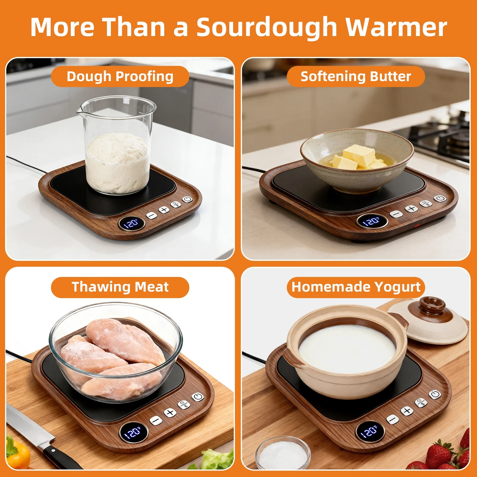 Sourdough Starter Warmer Mat for Jars up to 40 oz with Temp Memory Function & Precise 1°F Thermostat Control (65-140°F), Sourdough Warming Mat for Home Baking with 24H Timer (Wood Grain)