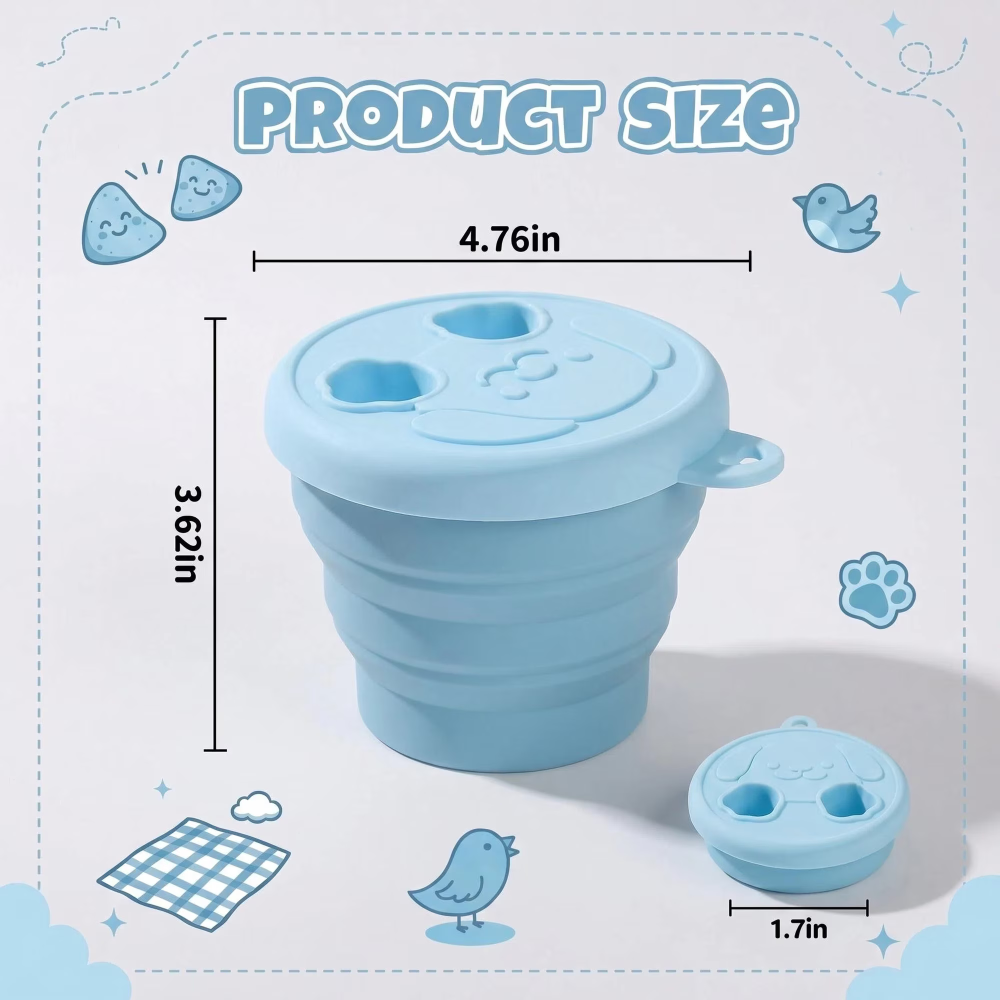 MYMULIKE 2Pack Silicone Snack Finger Container，2-in-1 No-Mess Foldable Food Container with Fingertip Cover for Travel Camping Outdoor Keep Hands Clean (Pink&Blue)