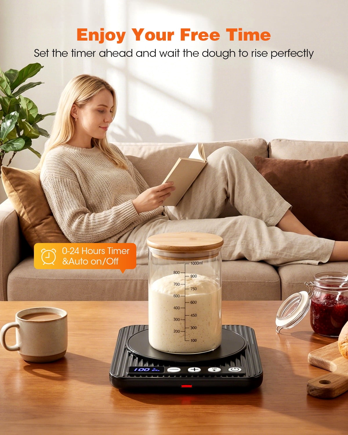 MYMULIKE Sourdough Starter Warmer Mat,65-120°F -24H Timer Warming Heating Pad for Sour Dough Starter,Sourdough Starter Kit for Sourdough,Yogurt,Kombucha,and Home Baking(Black)