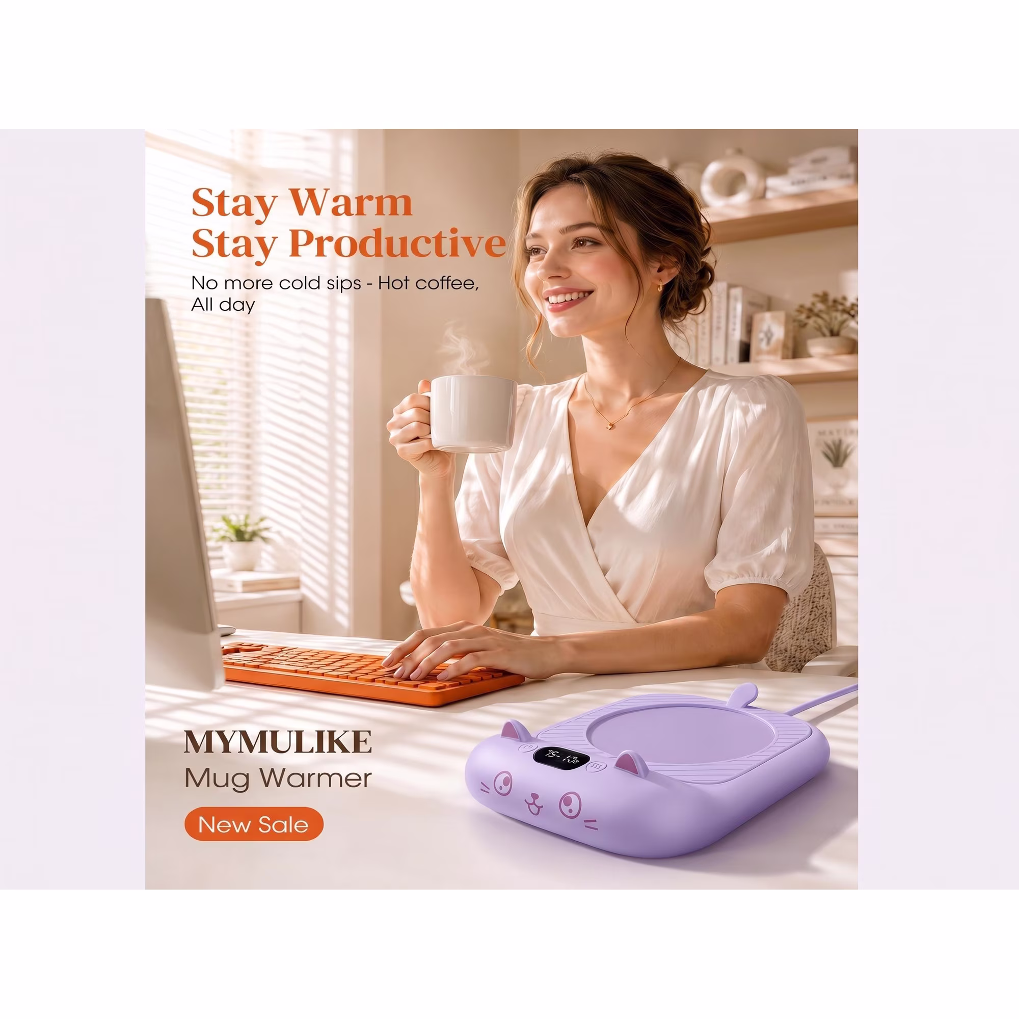 Elegant Purple Cat Mug Warmer - 4 Temp Settings Electric Beverage Warmer with Timer | Chic Coffee Accessories for Desk, Home & Gifting