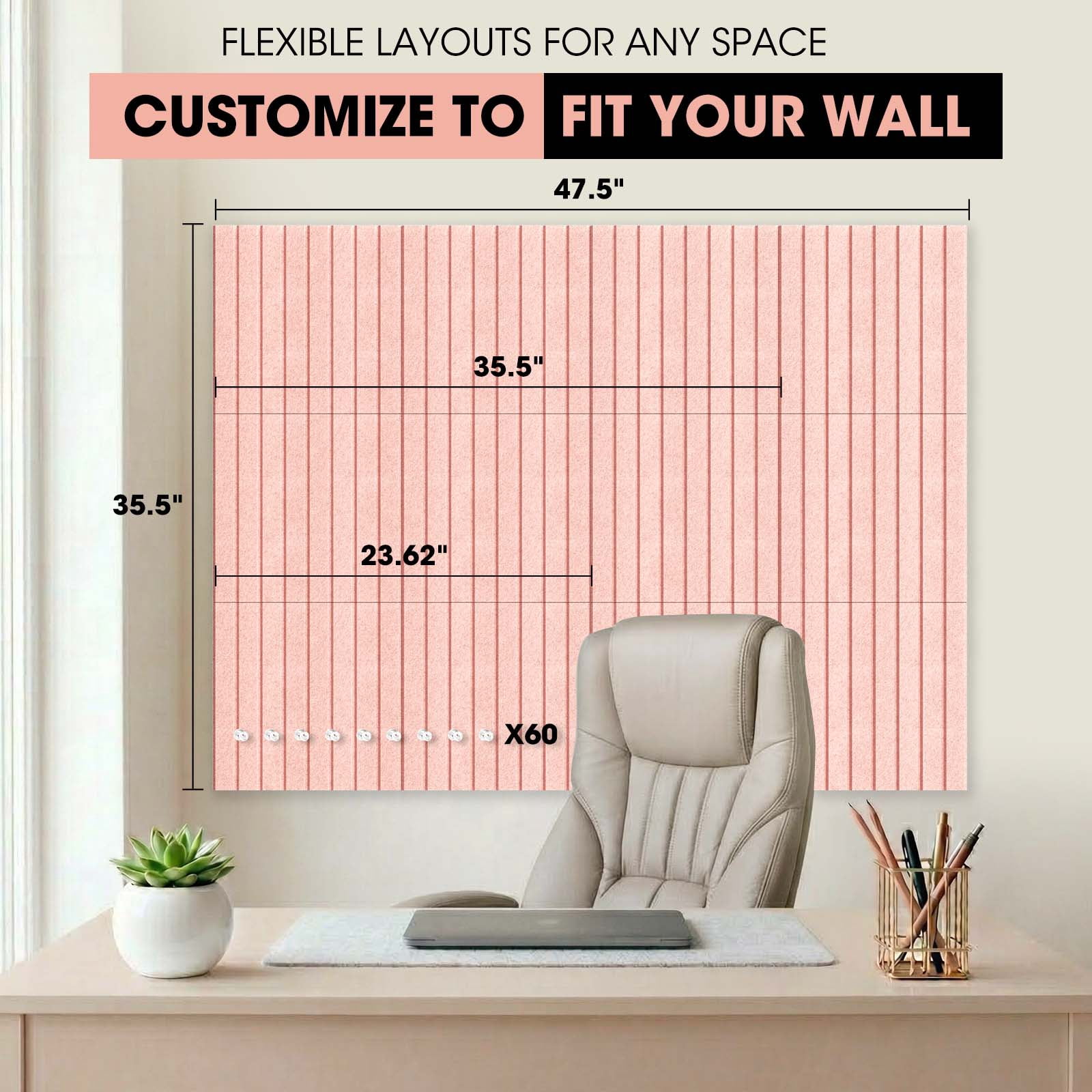 MYMULIKE 48" x 36" Large Pink Felt Bulletin Board, 12 Pack Cork Board Alternative with Adhesive Tabs for Wall & Room Decor,Home Office,Classroom Dorm