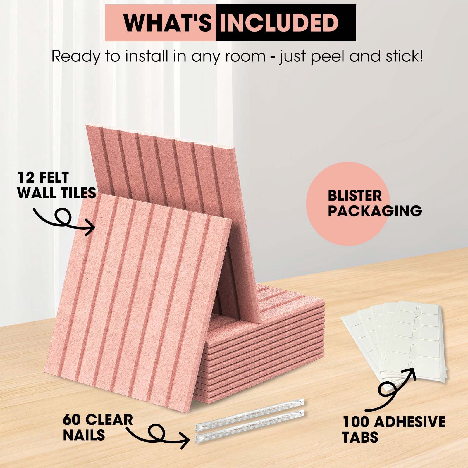 MYMULIKE 48" x 36" Large Pink Felt Bulletin Board, 12 Pack Cork Board Alternative with Adhesive Tabs for Wall & Room Decor,Home Office,Classroom Dorm