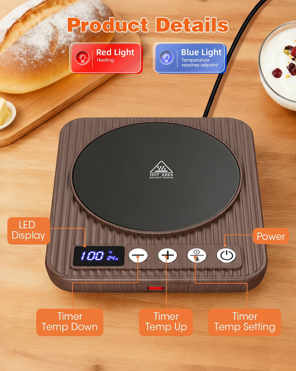 Sourdough Starter Warmer Mat, Upgrade Electric Sourdough Starter Warmer, 65-120°F -24H Timer - Fits Jars Up to 40oz, Sourdough Heater Proofing Tool, Perfect for Home Baking (Wood Grain)