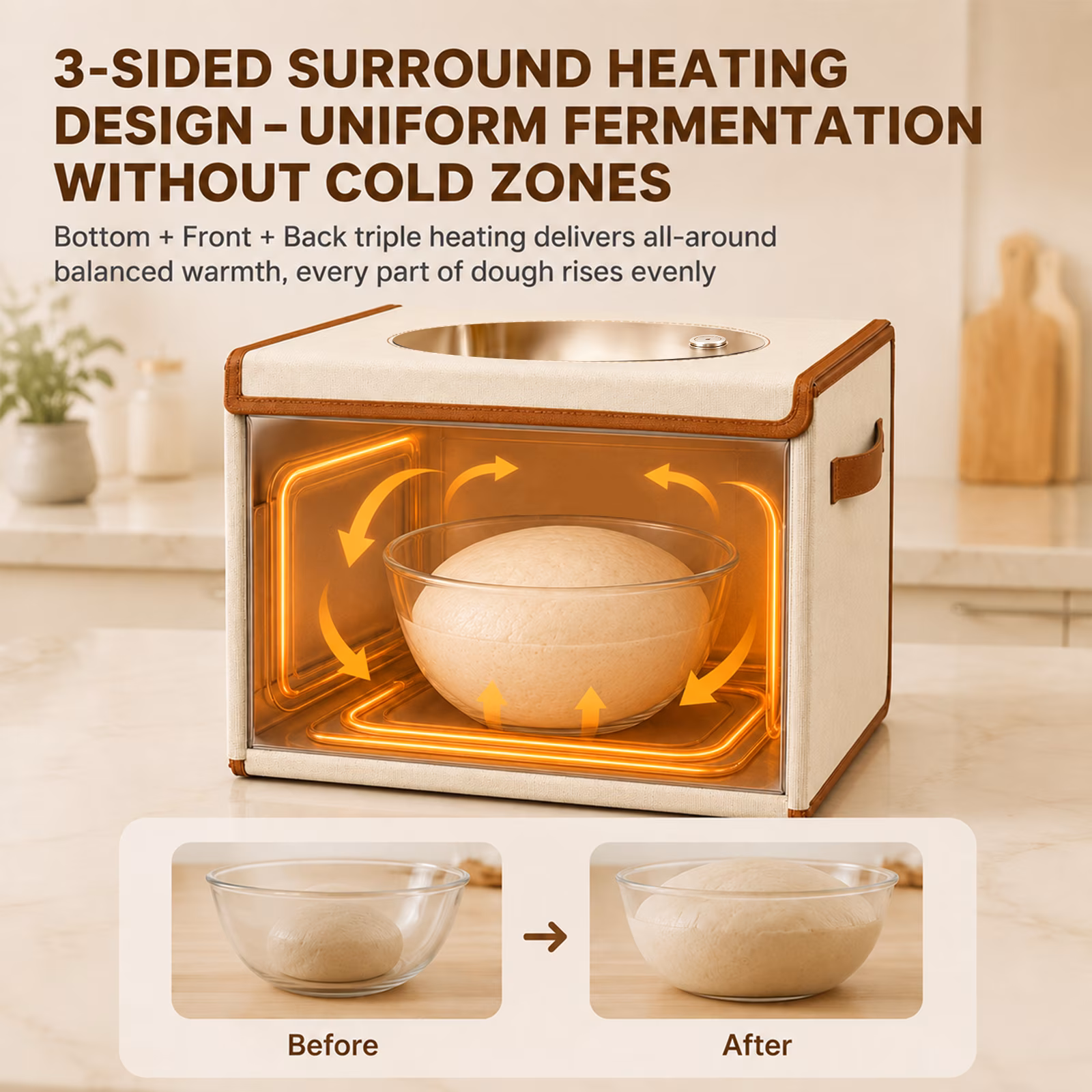 MYMULIKE Foldable Bread Proofing Box, 600D Oxford 50-113°F Temp Control & 48H Timer, 3-Side Heat Steel Rack for Sourdough, Bread, Pizza, Yogurt, Kombucha