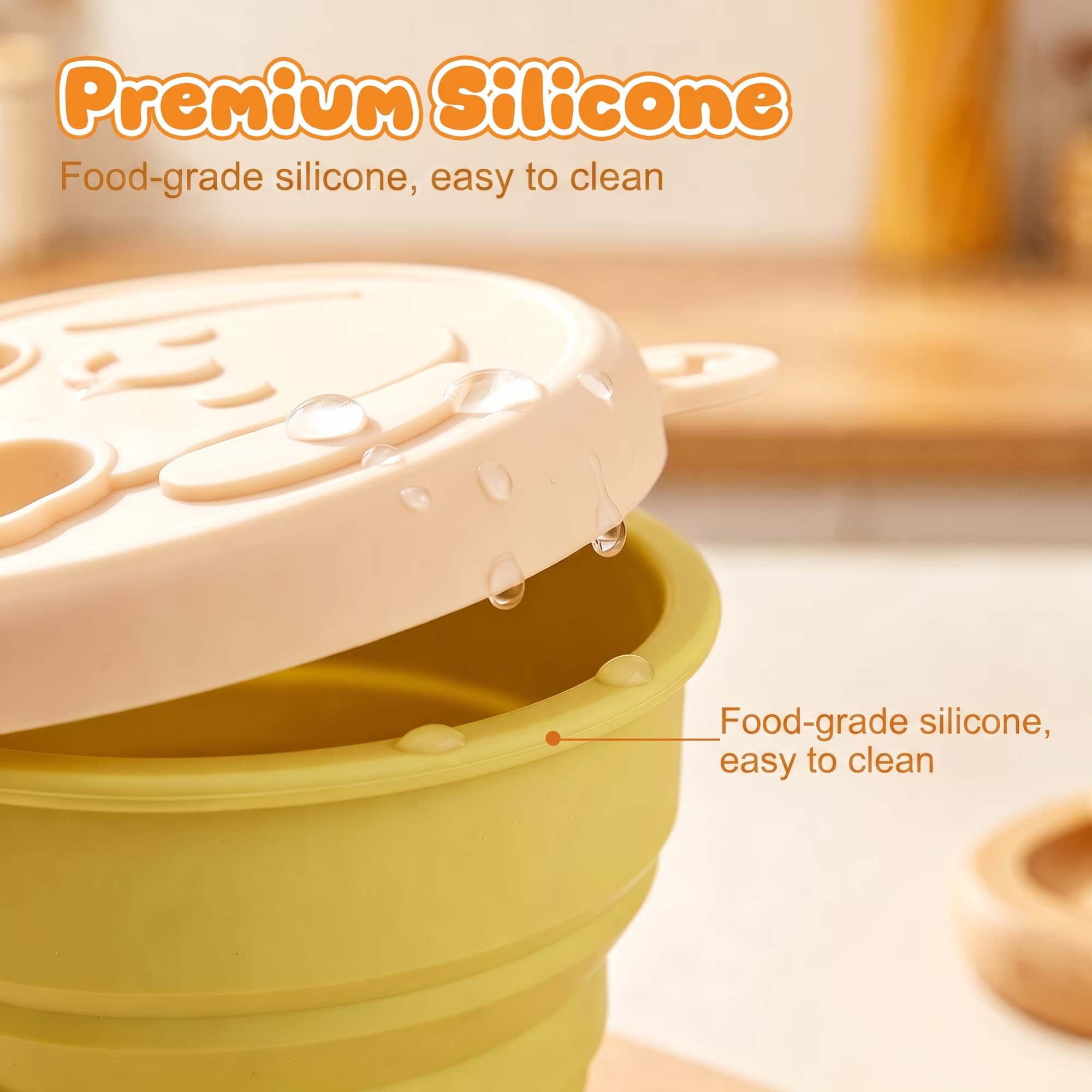 MYMULIKE Snack Finger Container, 2-in-1 No-Mess Snack Container with Fingertip Cover Portable Silicone Foldable Food Containers for Travel Camping Outdoor Keep Hands Clean (Yellow)