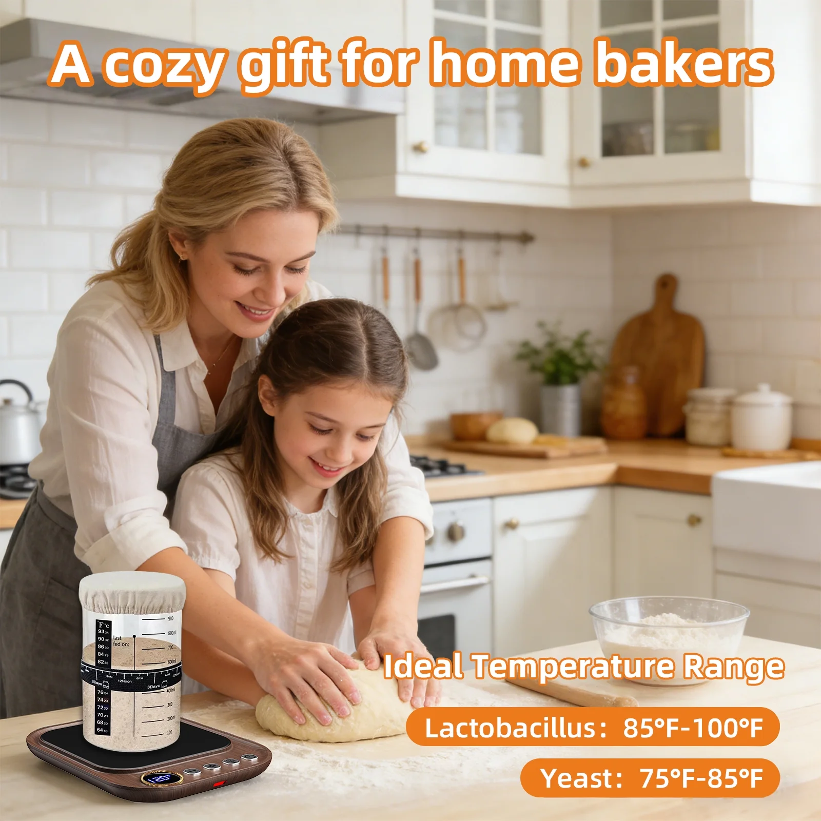 Sourdough Starter Warmer Mat for Jars up to 40 oz with Temp Memory Function & Precise 1°F Thermostat Control (65-140°F), Sourdough Warming Mat for Home Baking with 24H Timer (Wood Grain)