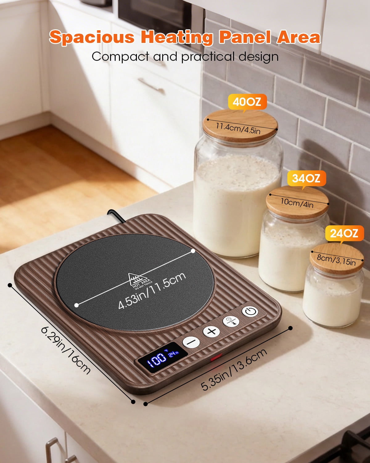 Sourdough Starter Warmer Mat, Upgrade Electric Sourdough Starter Warmer, 65-120°F -24H Timer - Fits Jars Up to 40oz, Sourdough Heater Proofing Tool, Perfect for Home Baking (Wood Grain)