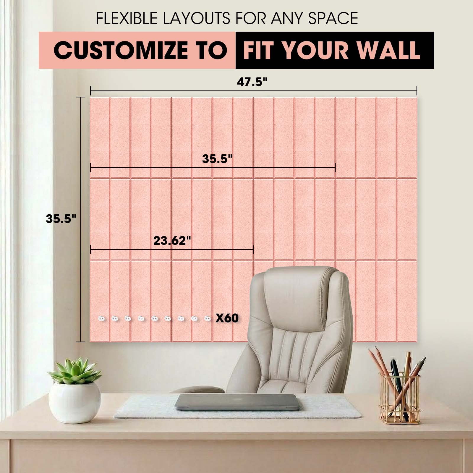MYMULIKE 48" x 36" Large Pink Felt Bulletin Board, 12 Pack Cork Board Alternative with Adhesive Tabs for Wall & Room Decor,Home Office,Classroom Dorm