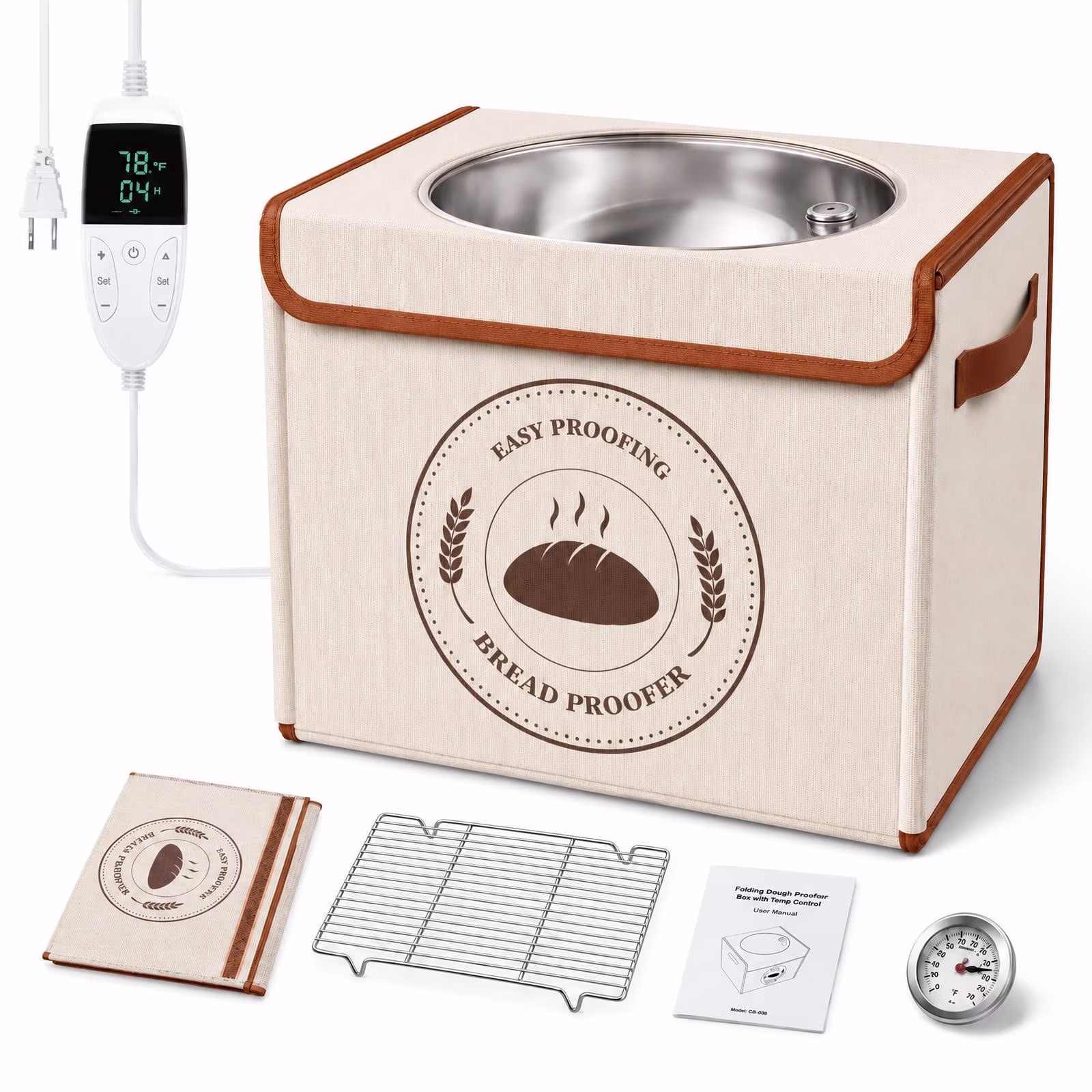 MYMULIKE Foldable Bread Proofing Box, 600D Oxford 50-113°F Temp Control & 48H Timer, 3-Side Heat Steel Rack for Sourdough, Bread, Pizza, Yogurt, Kombucha