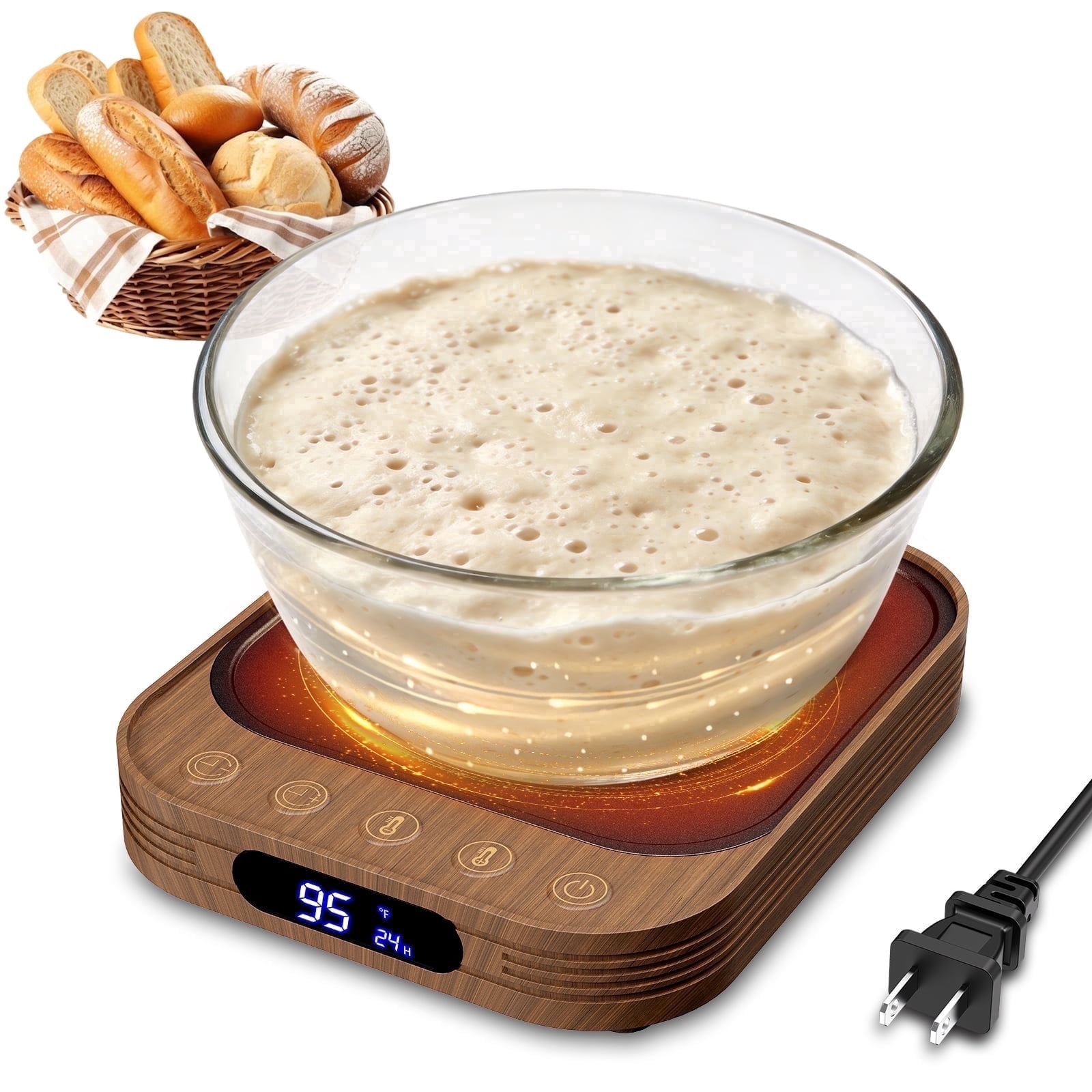 MYMULIKE Sourdough Starter Warmer Mat, 24H Timer & Memory Function, 1°F Thermostat Control 70-140°F for Home Bread Baking, Wood Grain