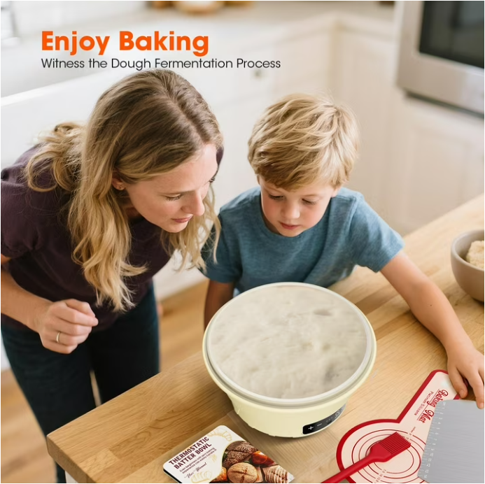 MYMULIKE Sourdough Starter Kit, Electric 6-Temp Control 77-122℉ with Timer, 9" Foldable Dough Warmer, Banneton Proofing Basket for Home Baking