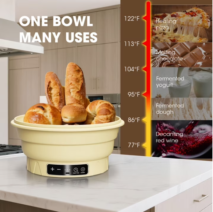 MYMULIKE Sourdough Starter Kit, Electric 6-Temp Control 77-122℉ with Timer, 9" Foldable Dough Warmer, Banneton Proofing Basket for Home Baking