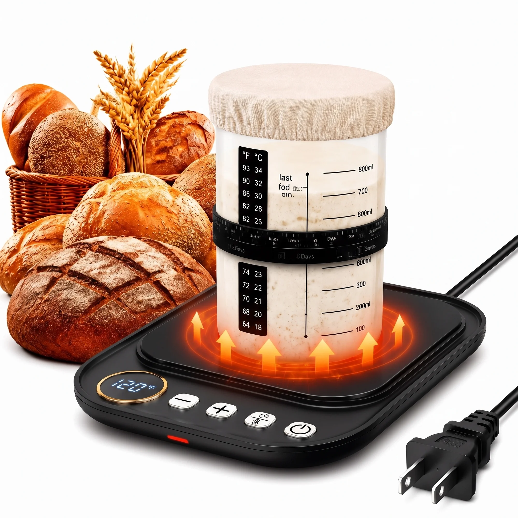 Sourdough Starter Warmer Mat for Jars up to 40 oz with Temp Memory Function & Precise 1°F Thermostat Control (65-140°F), Sourdough Warming Mat for Home Baking with 24H Timer (Black)