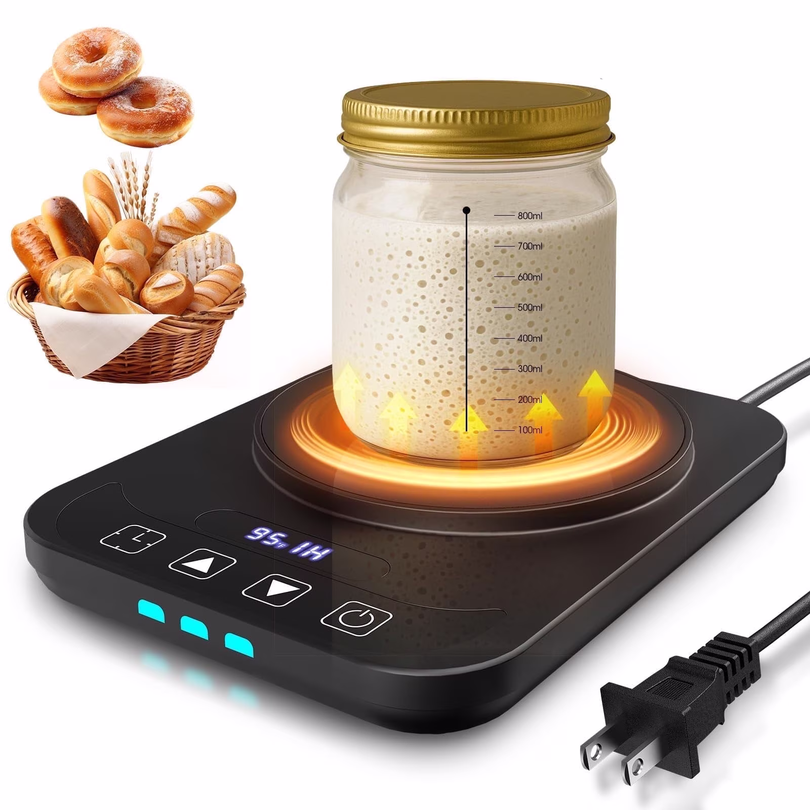 MYMULIKE Sourdough Starter Warming Mat, 1°F Thermostat Control 70-100°F, Auto on/off, 12-Hour Timer for Home Baking, No Jar Included