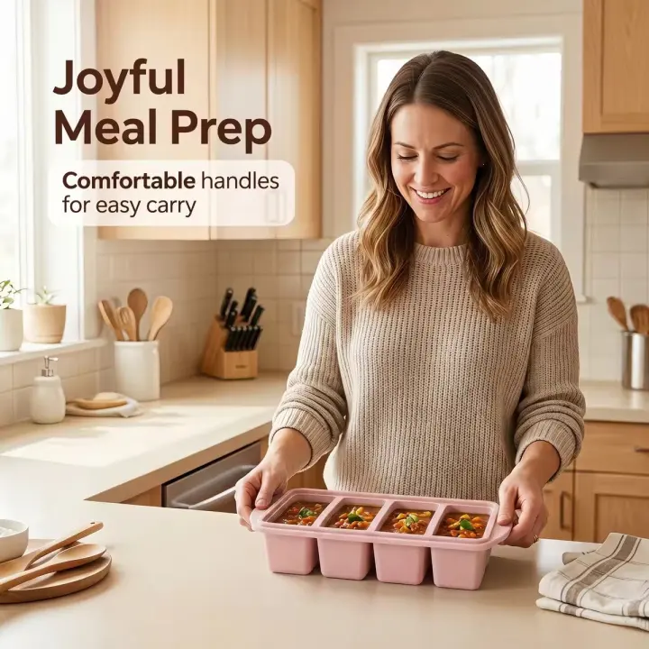 MYMULIKE 3 Pack Silicone Freezer Tray, Food Grade Multi-Purpose Reusable Easy Release Molds for Meal Prep, Soup & Leftover Storage