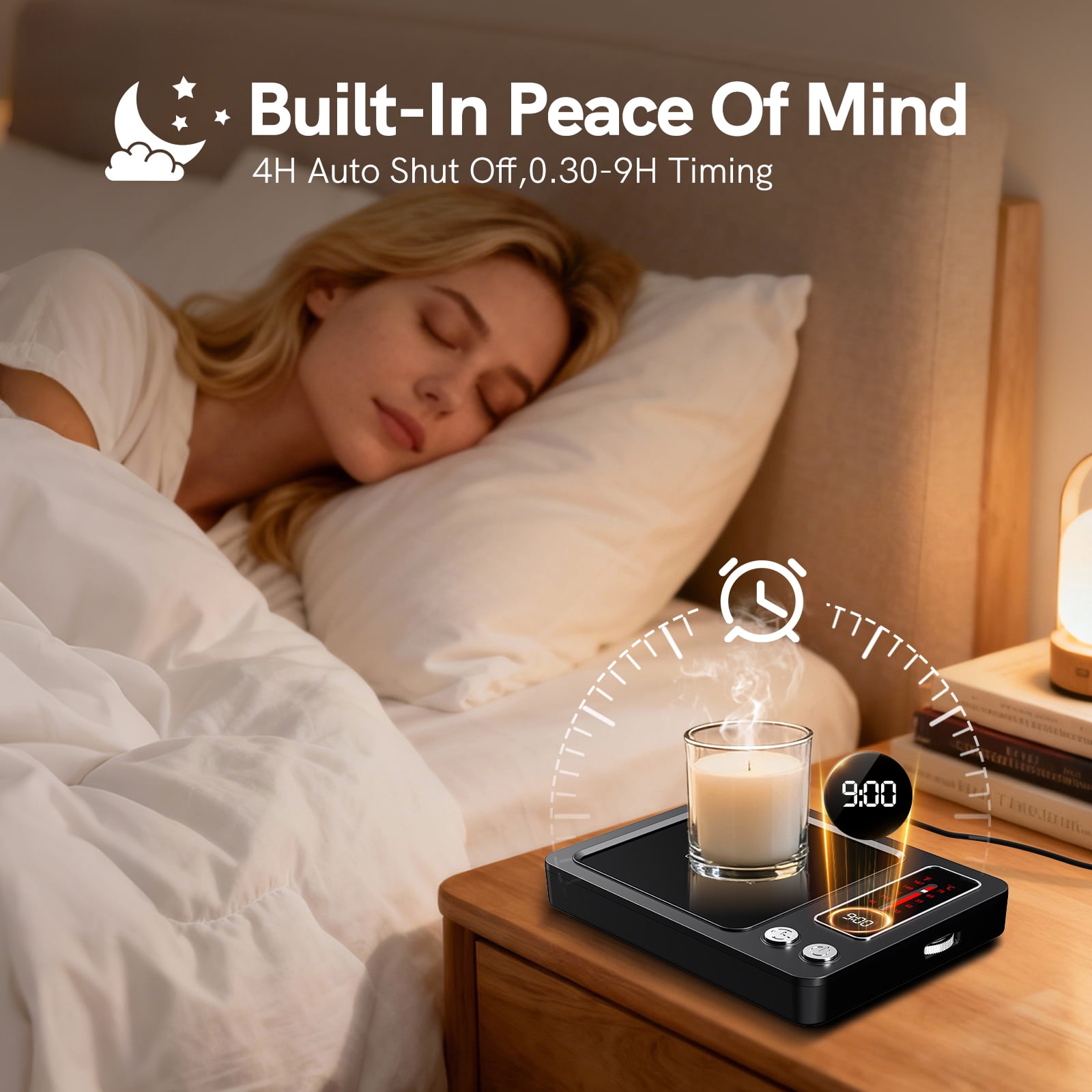 MYMULIKE Wood Mug Warmer 36W Fast Heating, 5 Temp Settings, 0.5-9H 11 Timer Auto Shut Off, Coffee and Candle Warmer for Drinks, Candle Jars (Wood)