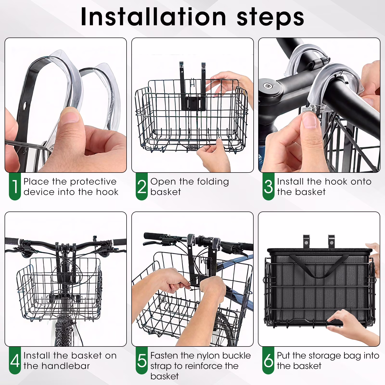 Bike Basket Front, Folding Bicycle Basket with Removable Waterproof Liner Bag, Rear Bike Cargo Rack, Bike Baskets for Adult Bikes Carrying Dogs,Pet,Grocery,Quick Release Design