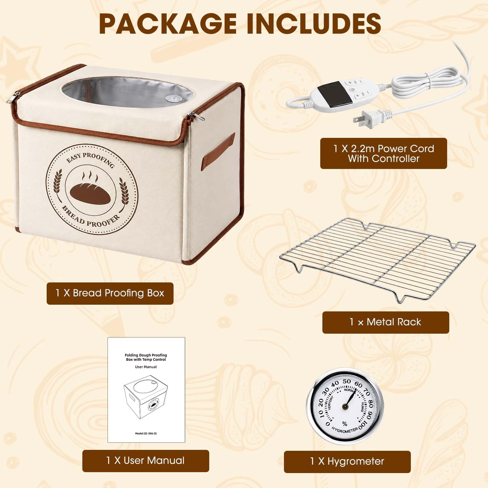 MYMULIKE Foldable Bread Sourdough Proofing Box, 15.75 x 11.81 x 11.81 in, 3‑Side Uniform Heating, Built‑in Hygrometer, 70‑122°F 1‑24H Timer, Flat Fold Storage with Stainless Steel Rack