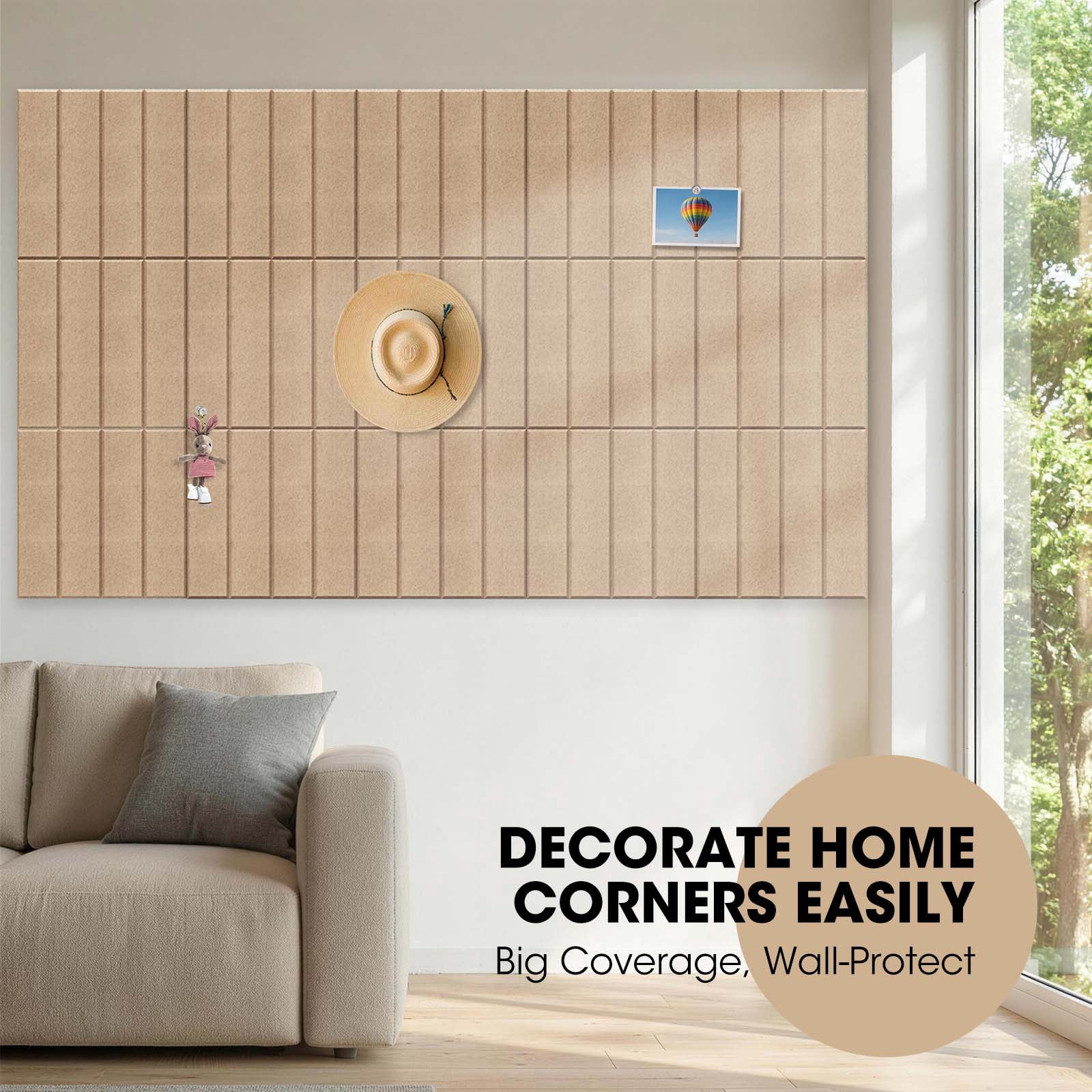 MYMULIKE 59" x 36" Large Dark Camel Felt Bulletin Board, 15 Pack Cork Board Alternative with Adhesive Tabs for Wall & Room Decor,Home Office,Classroom Dorm