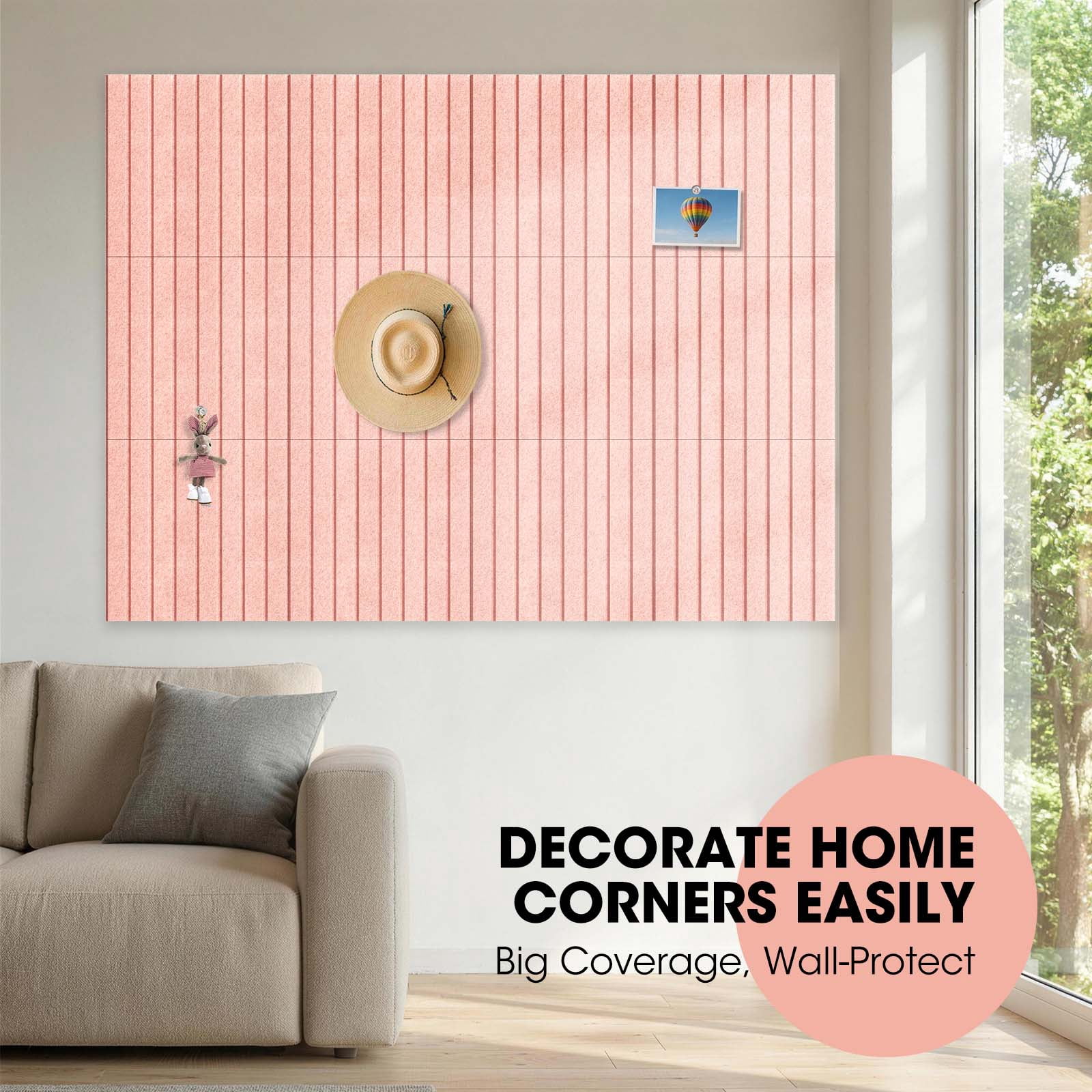 MYMULIKE 48" x 36" Large Pink Felt Bulletin Board, 12 Pack Cork Board Alternative with Adhesive Tabs for Wall & Room Decor,Home Office,Classroom Dorm
