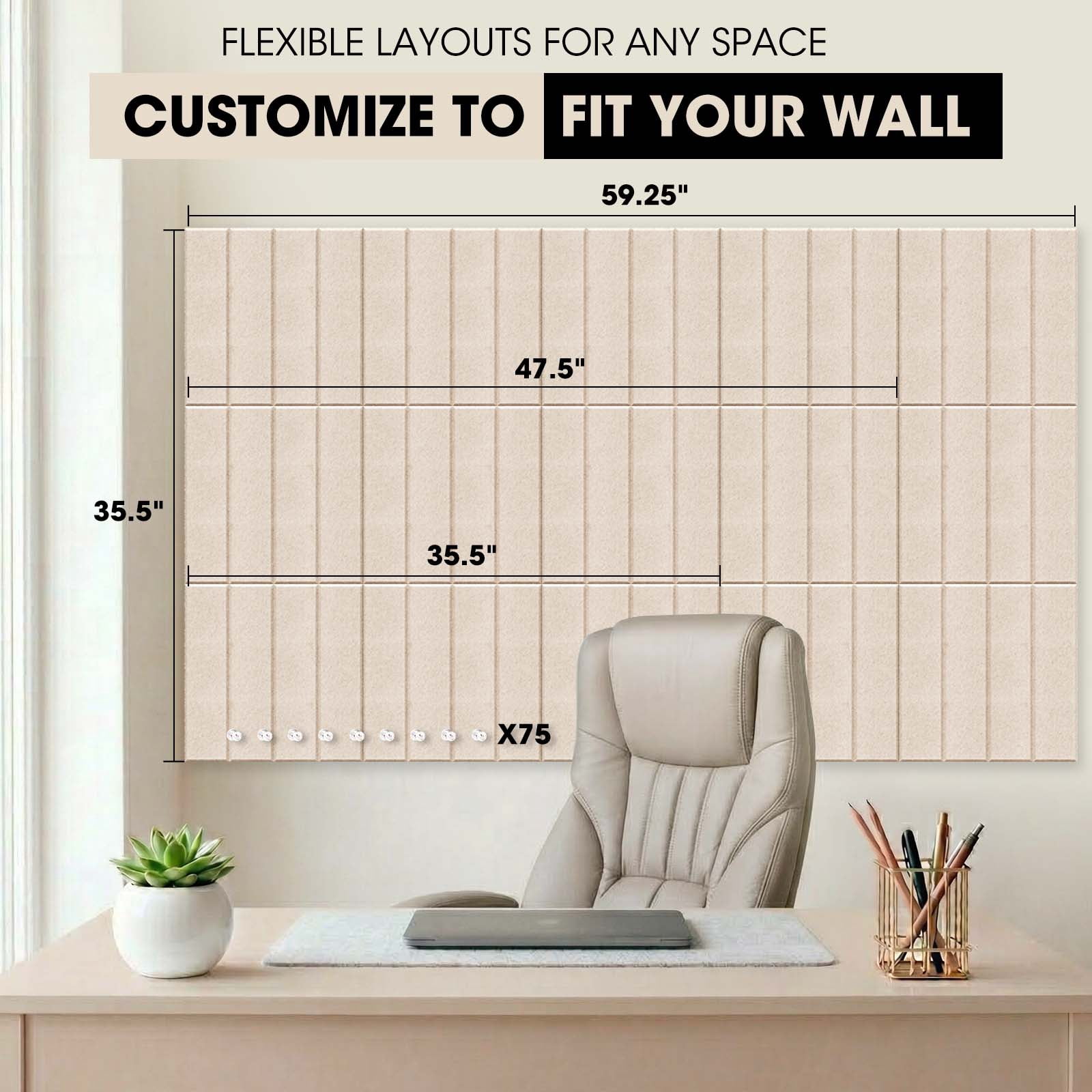 MYMULIKE 59" x 36" Large Light Camel Felt Bulletin Board, 15 Pack Cork Board Alternative with Adhesive Tabs for Wall & Room Decor,Home Office,Classroom Dorm