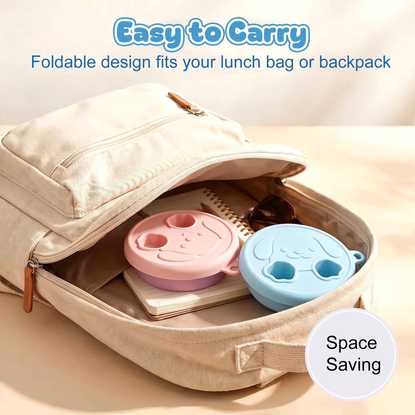 MYMULIKE 2Pack Silicone Snack Finger Container，2-in-1 No-Mess Foldable Food Container with Fingertip Cover for Travel Camping Outdoor Keep Hands Clean (Pink&Blue)