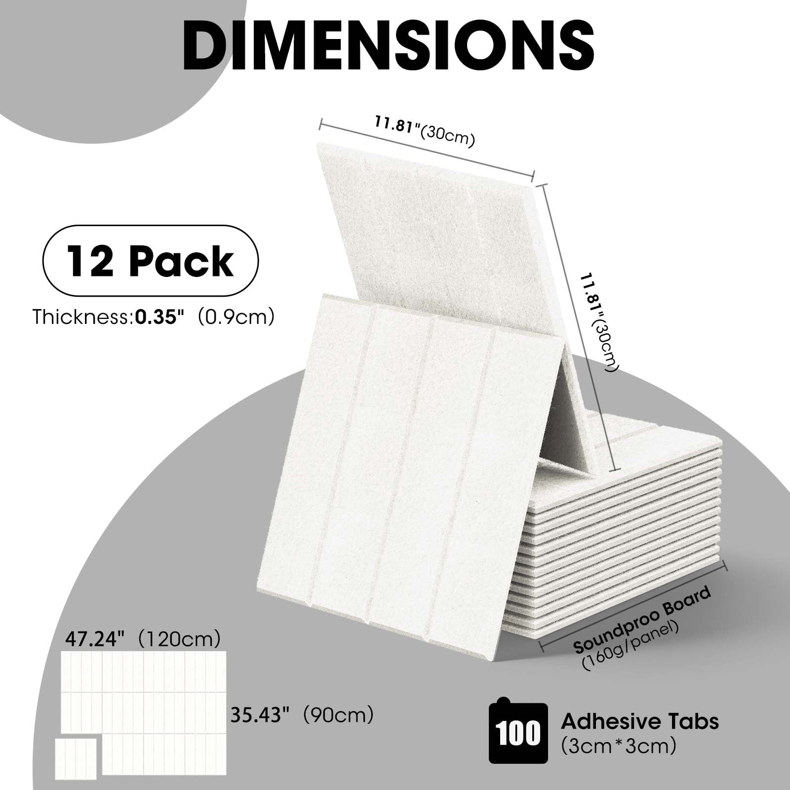 MYMULIKE 48" x 36" Large White Felt Bulletin Board, 12 Pack Cork Board Alternative with Adhesive Tabs for Wall & Room Decor,Home Office,Classroom Dorm