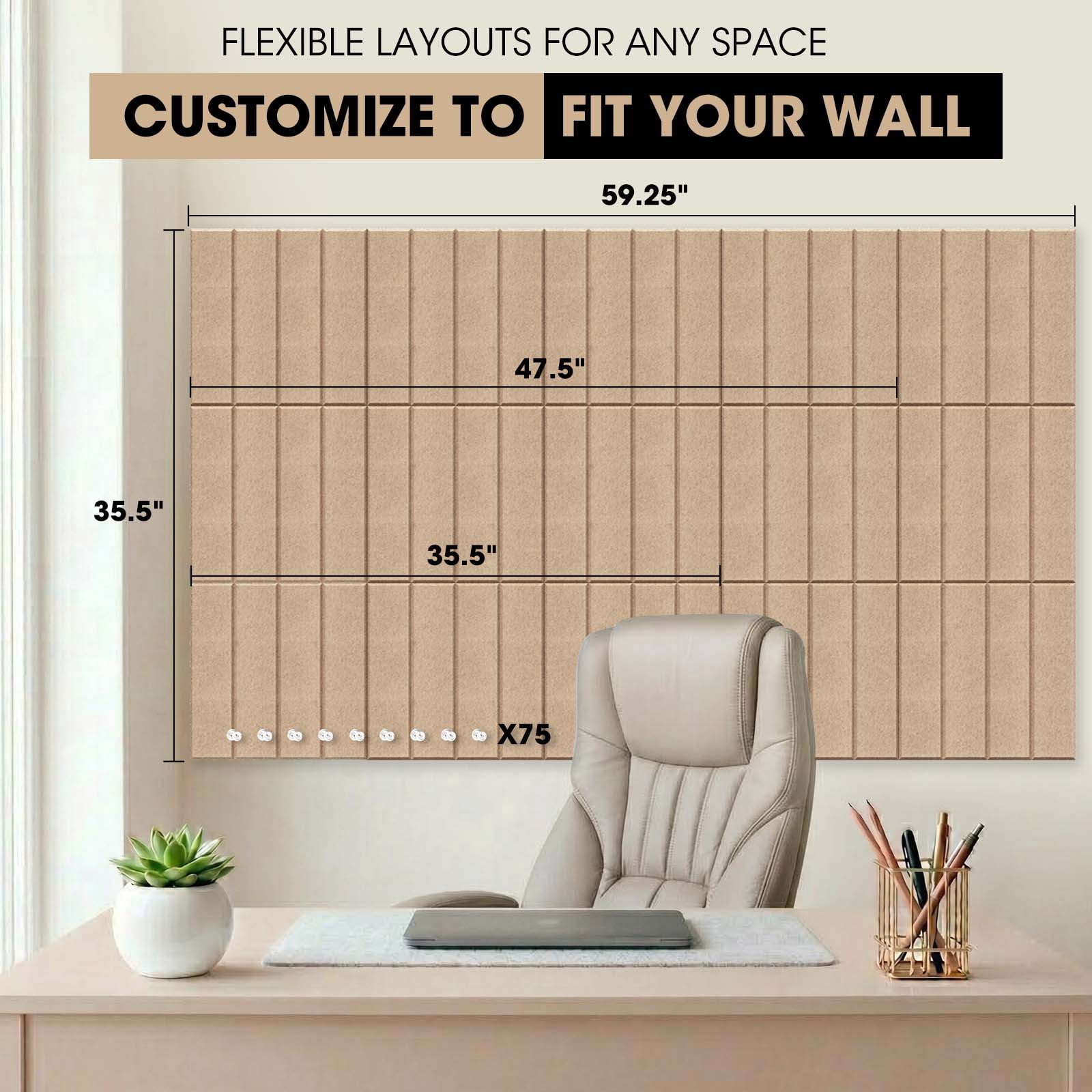 MYMULIKE 59" x 36" Large Dark Camel Felt Bulletin Board, 15 Pack Cork Board Alternative with Adhesive Tabs for Wall & Room Decor,Home Office,Classroom Dorm