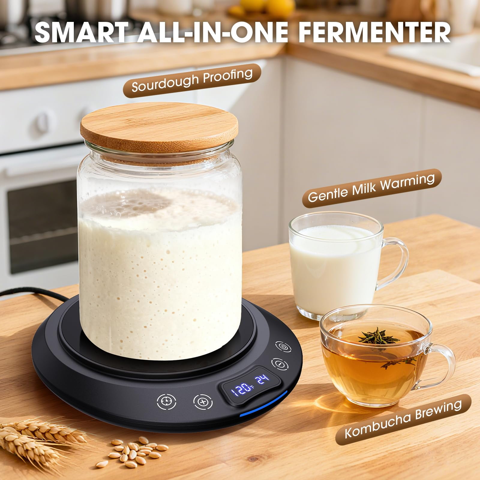 Sourdough Starter Warmer Mat, Precise 1°F Thermostat Control (70-100°F) Sourdough Starter Warme Mat, Warmer for Sourdough Starter, 0-24h Timer, Auto On/Off, Memory Function (Black)