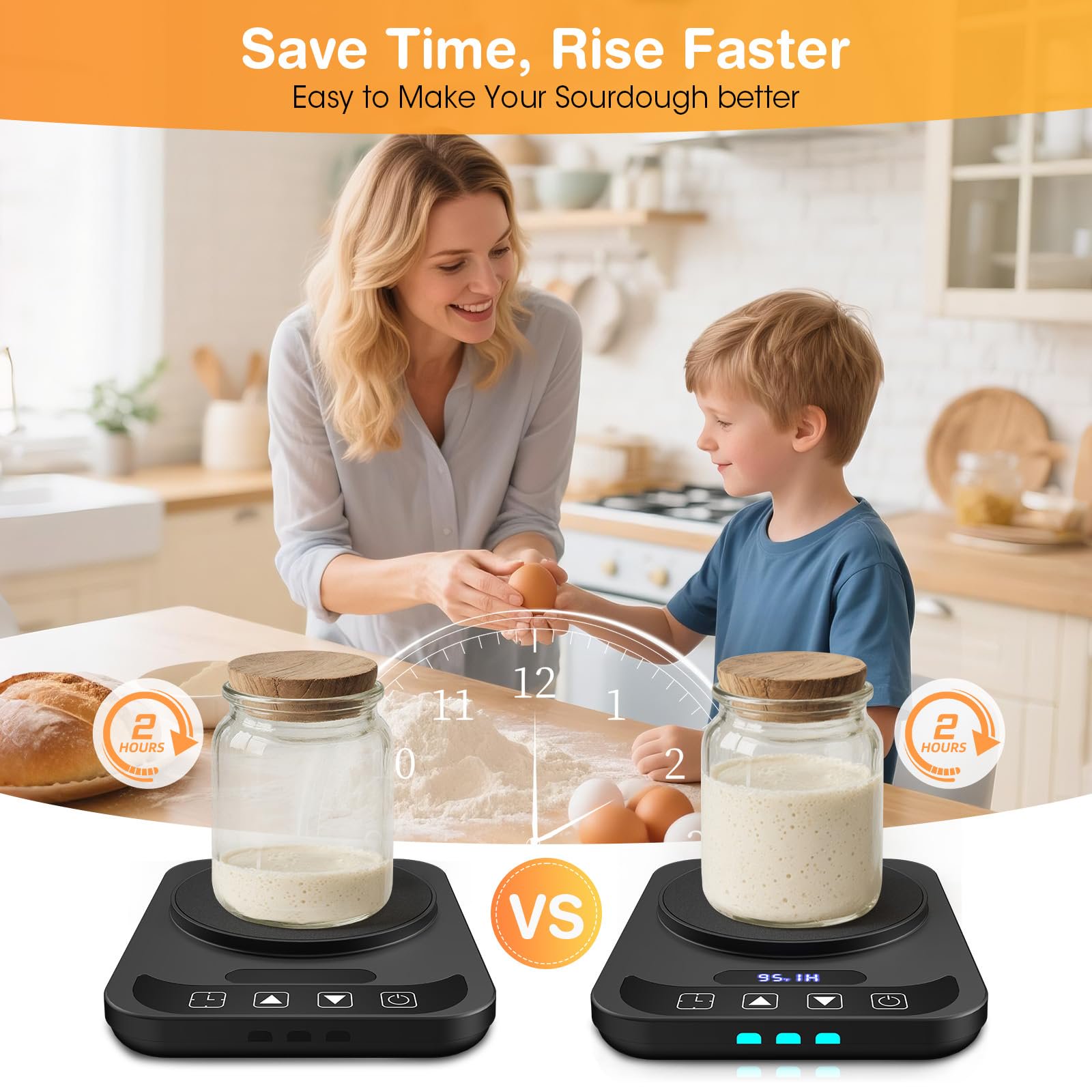 MYMULIKE Sourdough Starter Warming Mat, 1°F Thermostat Control 70-100°F, Auto on/off, 12-Hour Timer for Home Baking, No Jar Included