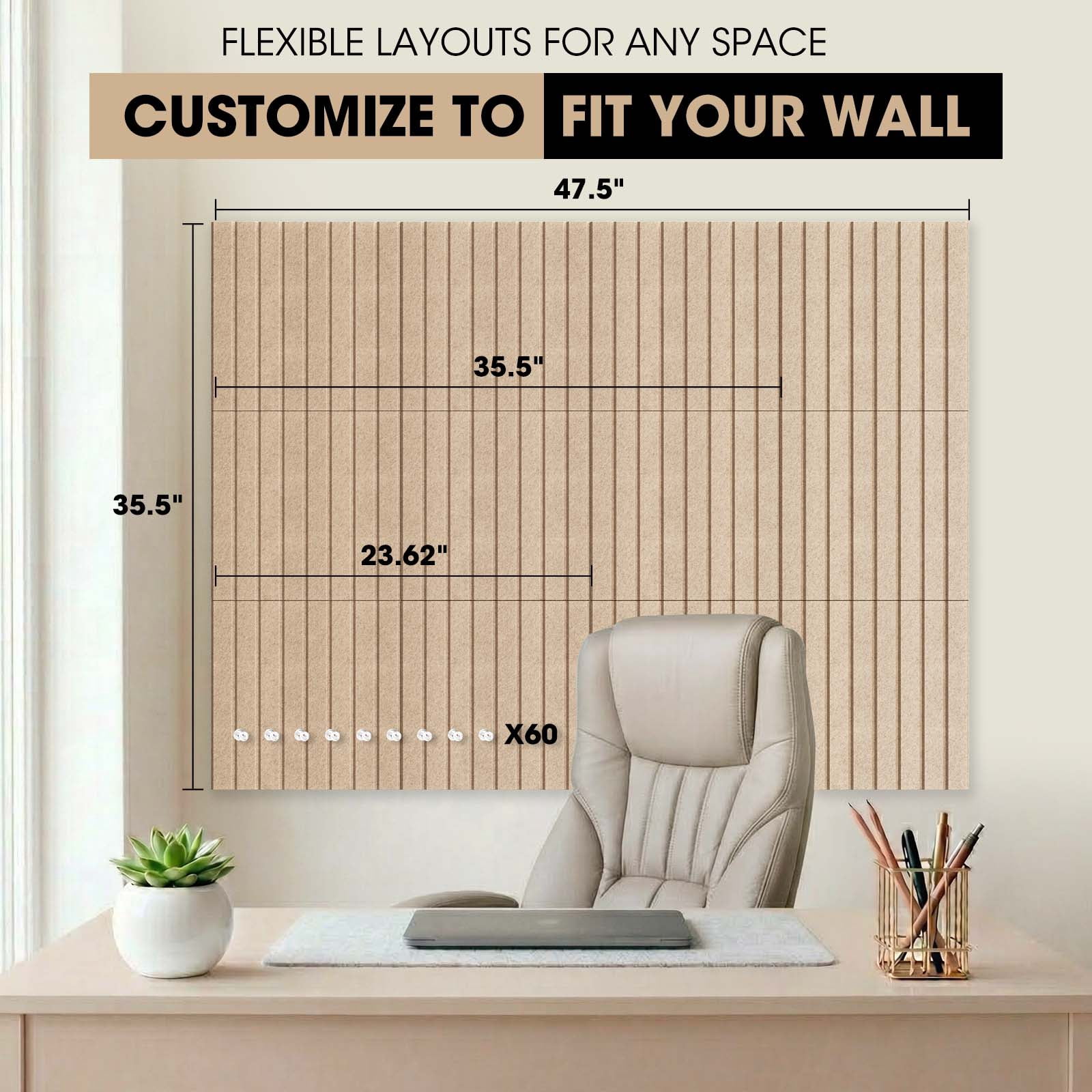 MYMULIKE 48" x 36" Large Dark Camel Felt Bulletin Board, 12 Pack Cork Board Alternative with Adhesive Tabs for Wall & Room Decor,Home Office,Classroom Dorm