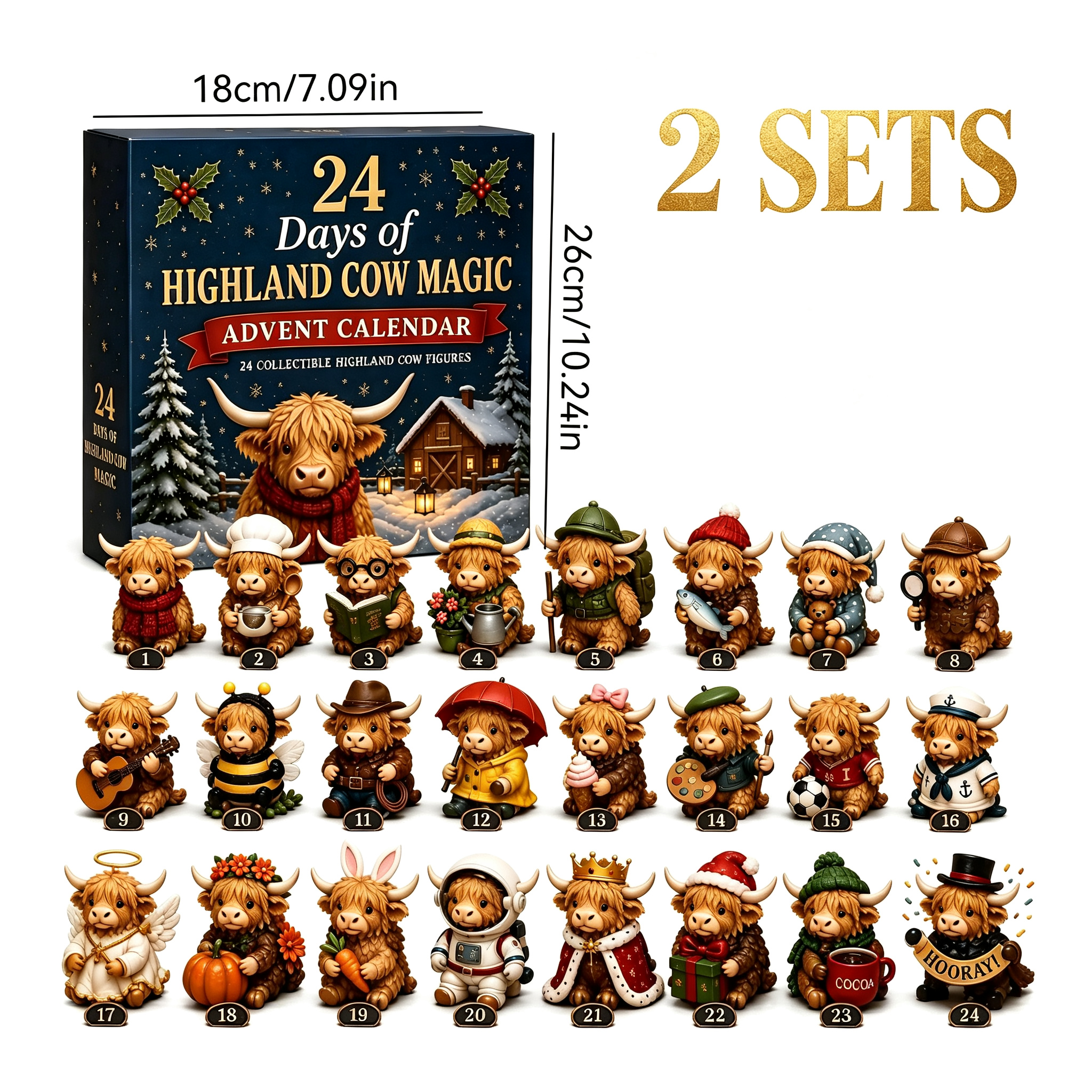 24-Day Highland Cow Advent Calendar - Christmas Countdown Gift Box🐮