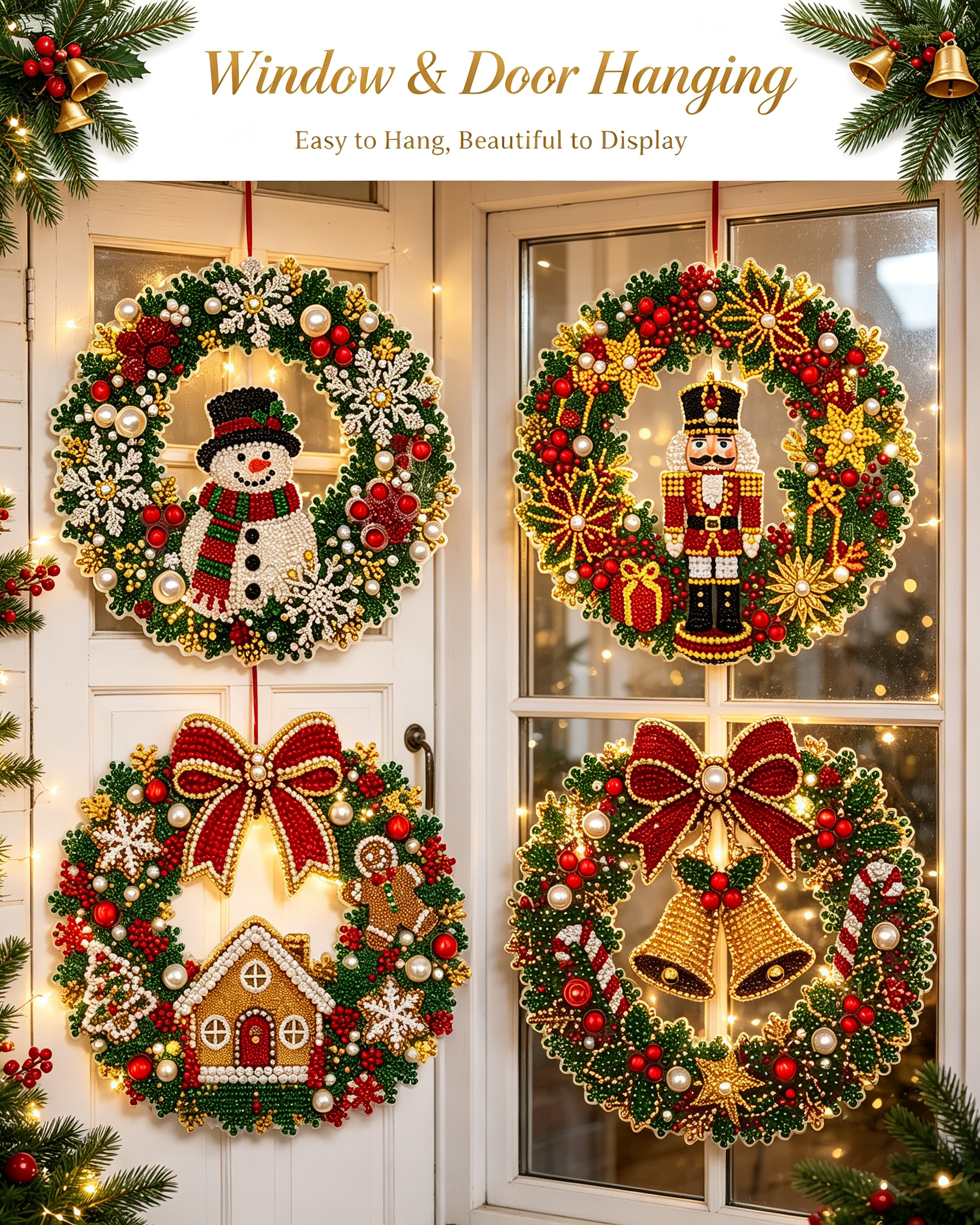 Hands making Christmas diamond painting