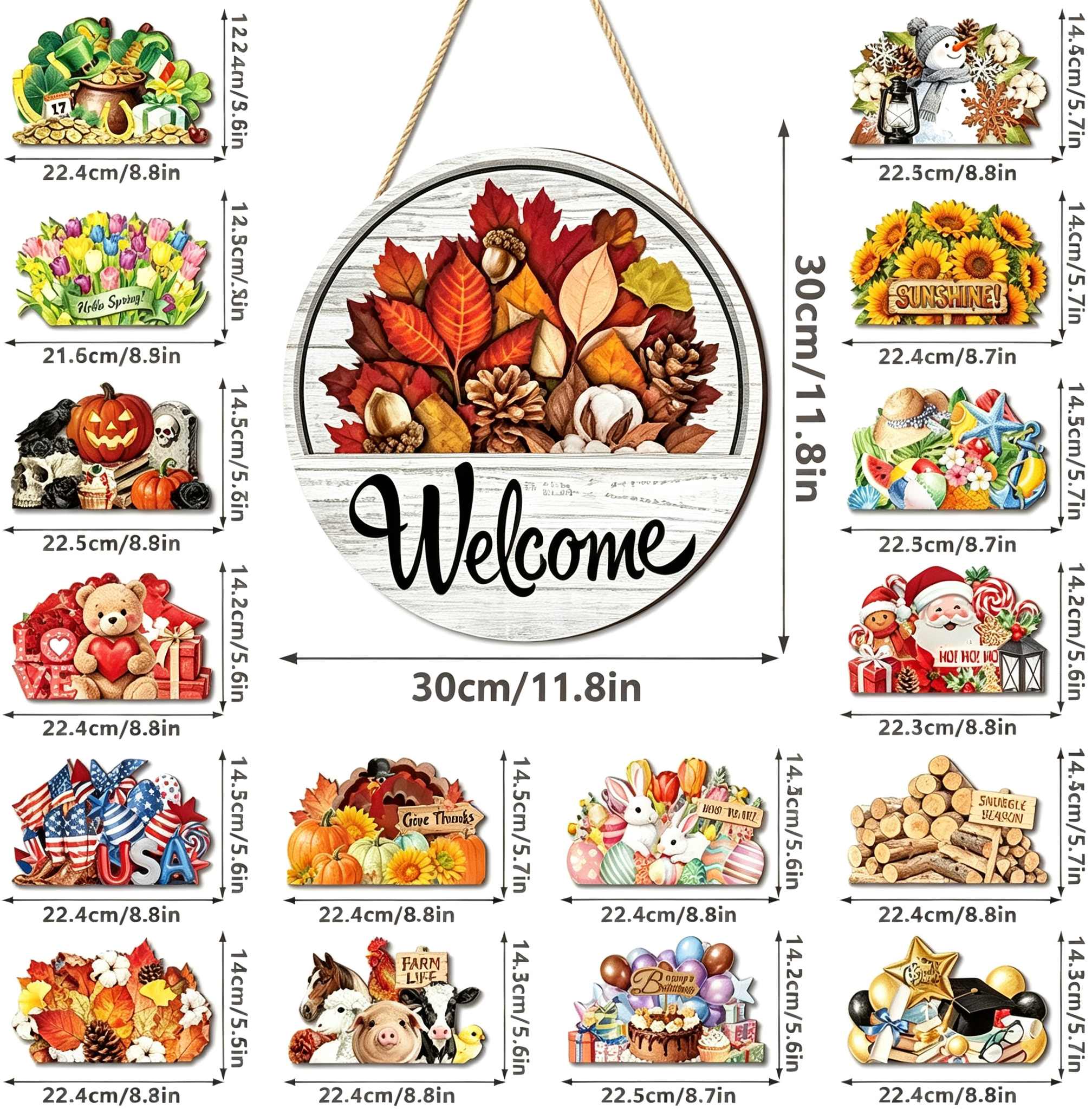 12 Inch Interchangeable Magnetic Welcome Sign with Seasonal Inserts for Front Door Decor