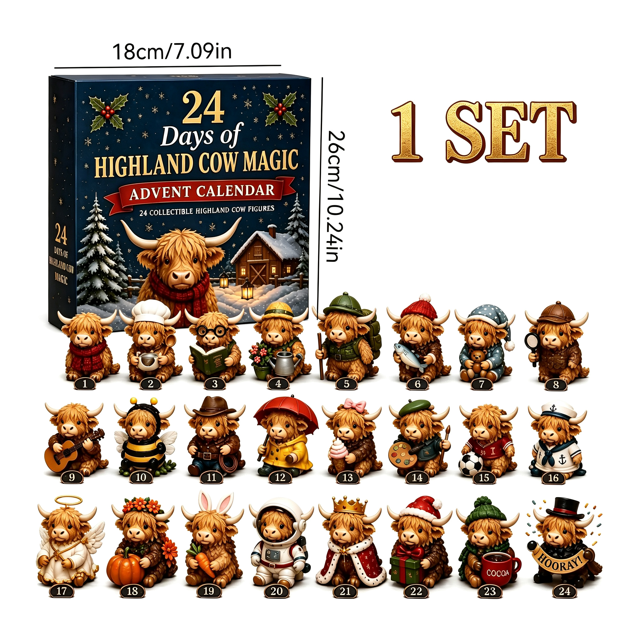 24-Day Highland Cow Advent Calendar - Christmas Countdown Gift Box🐮