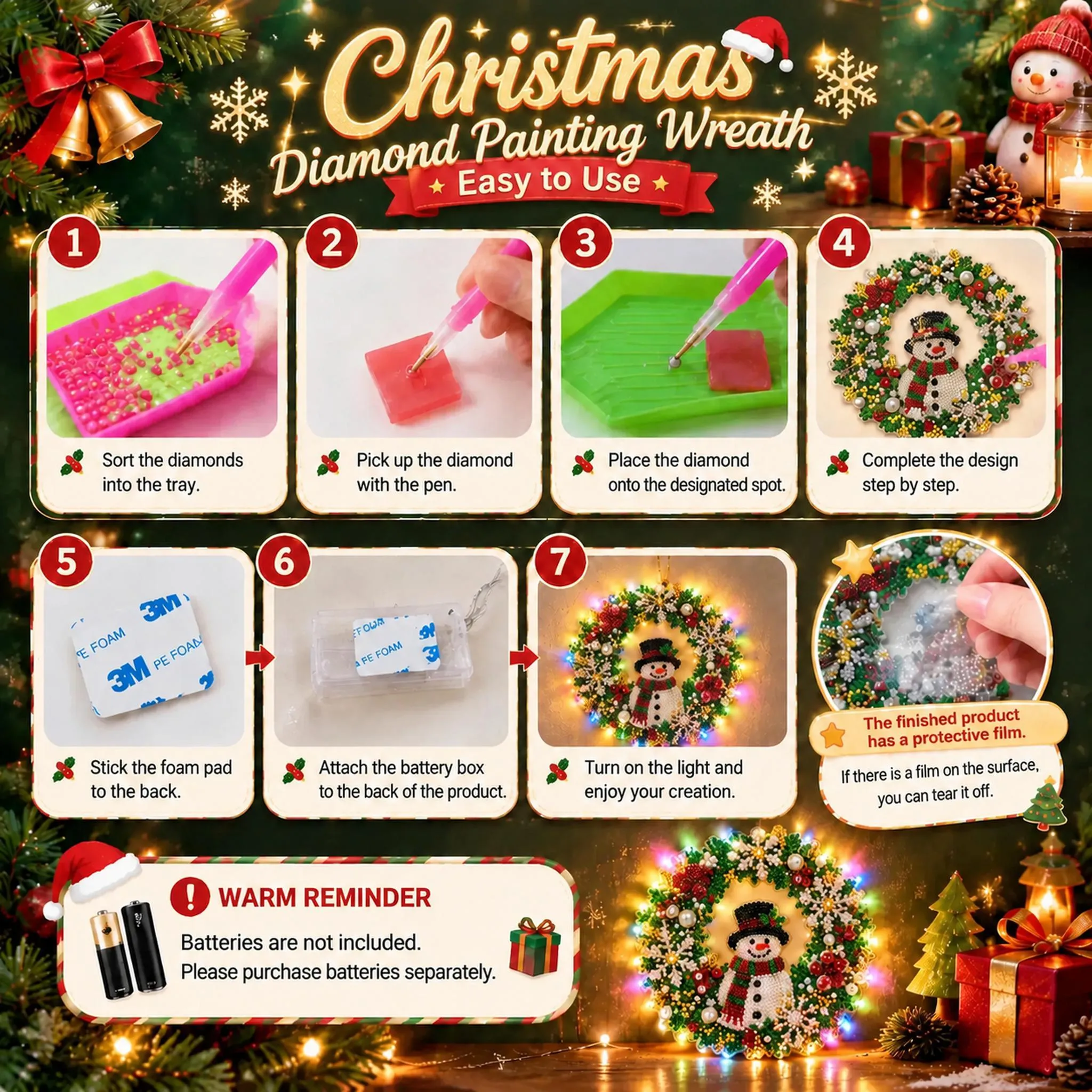 Complete Christmas diamond painting pendant kit