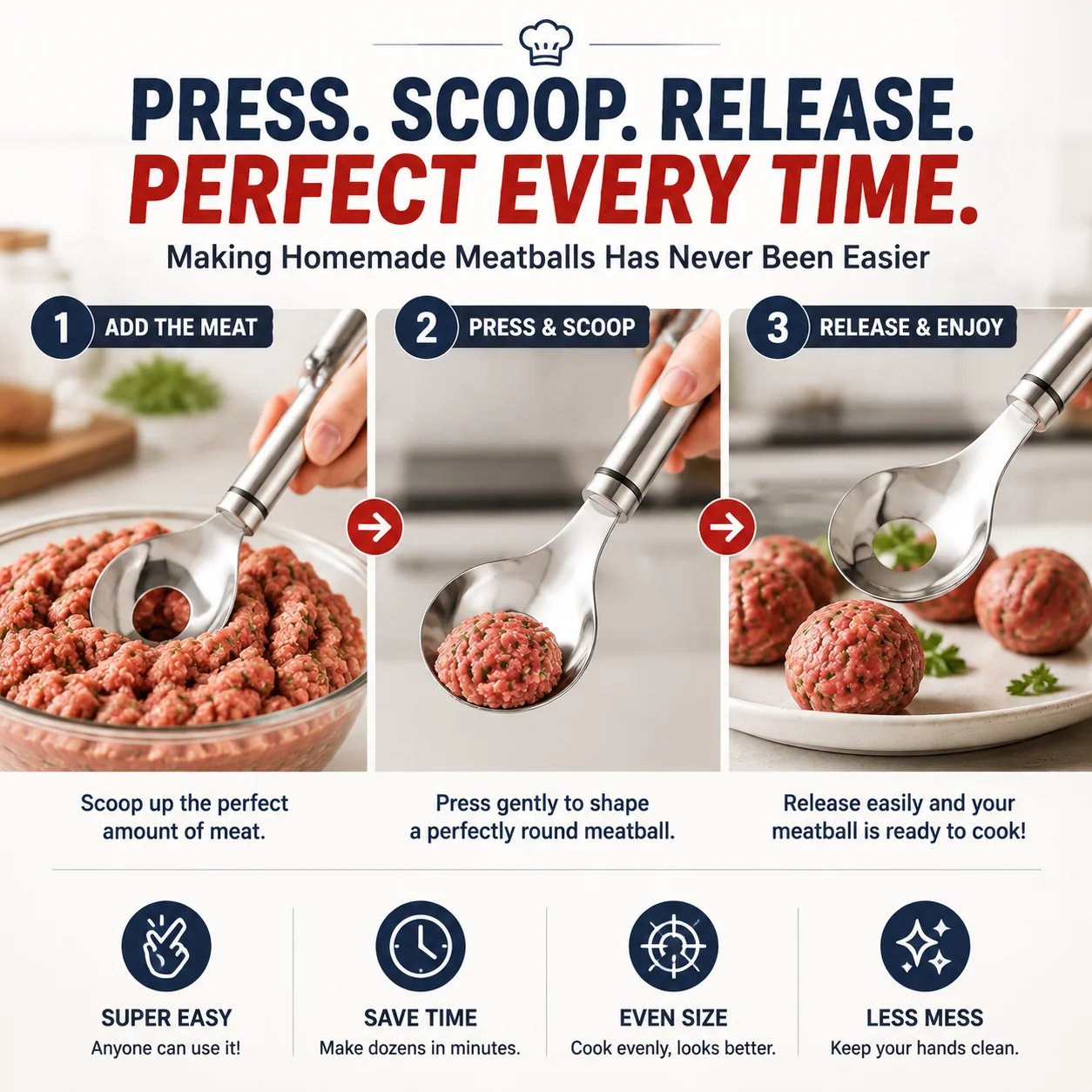 🥄304 stainless steel meatball spoon – Make Perfect Meatballs Without Messy Hands