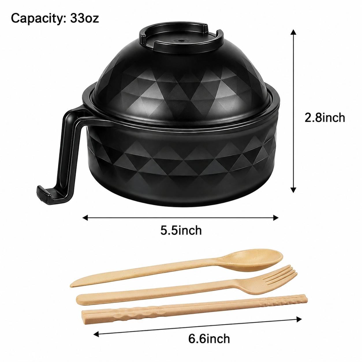 MIUVA 6-Piece Wheat Straw Ramen Bowl Set - 2 Sizes, Handle, Cutlery (Spoon, Fork, Chopsticks), Microwave-Safe, Easy Use, Modern Containers for Noodles Soups, Dorms, Christmas Gifts