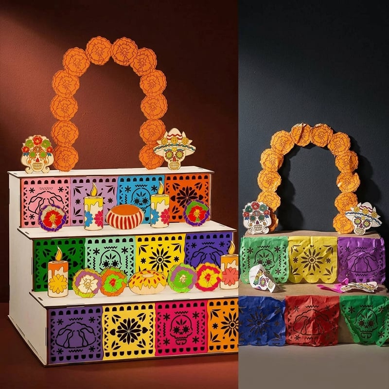 3-Tier Día de los Muertos Wooden Altar Display Stand