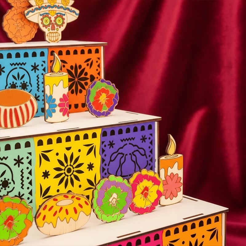 3-Tier Día de los Muertos Wooden Altar Display Stand