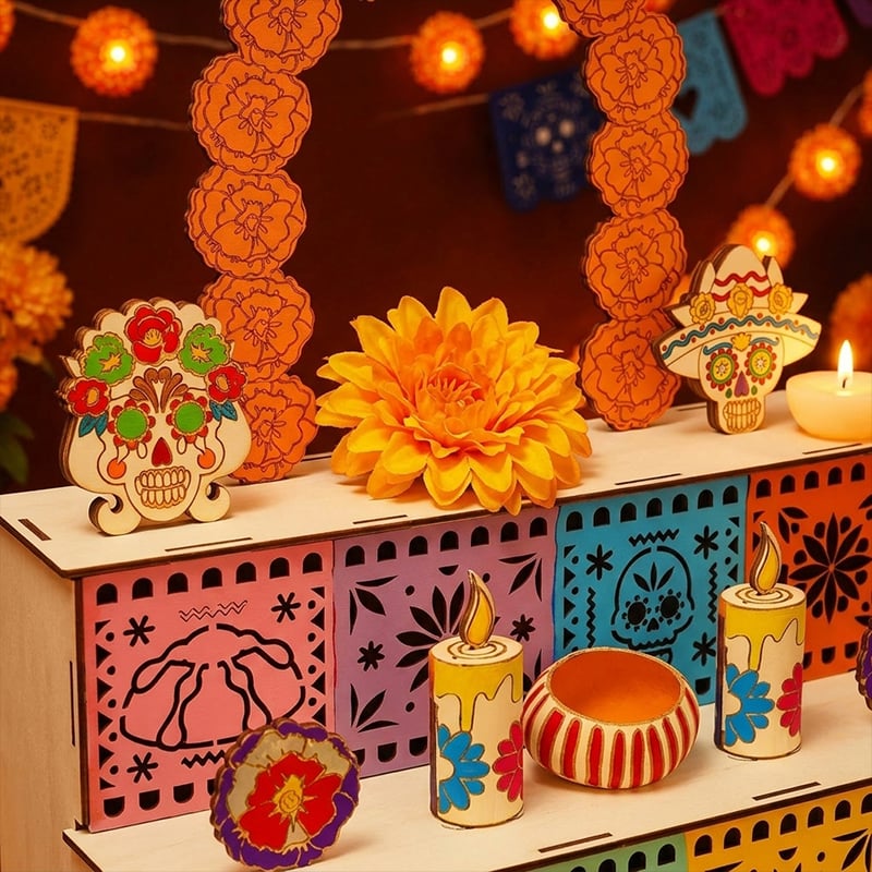 3-Tier Día de los Muertos Wooden Altar Display Stand