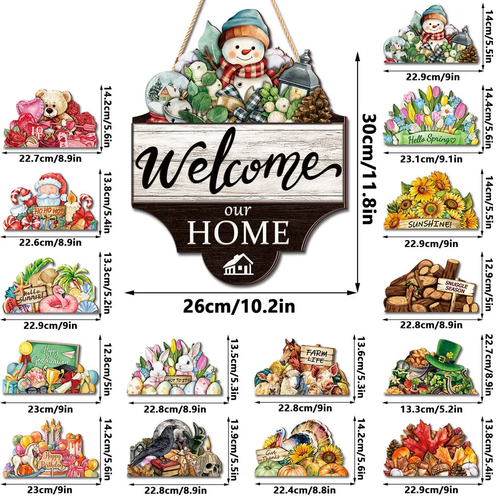 12 Inch Interchangeable Magnetic Welcome Sign with Seasonal Inserts for Front Door Decor