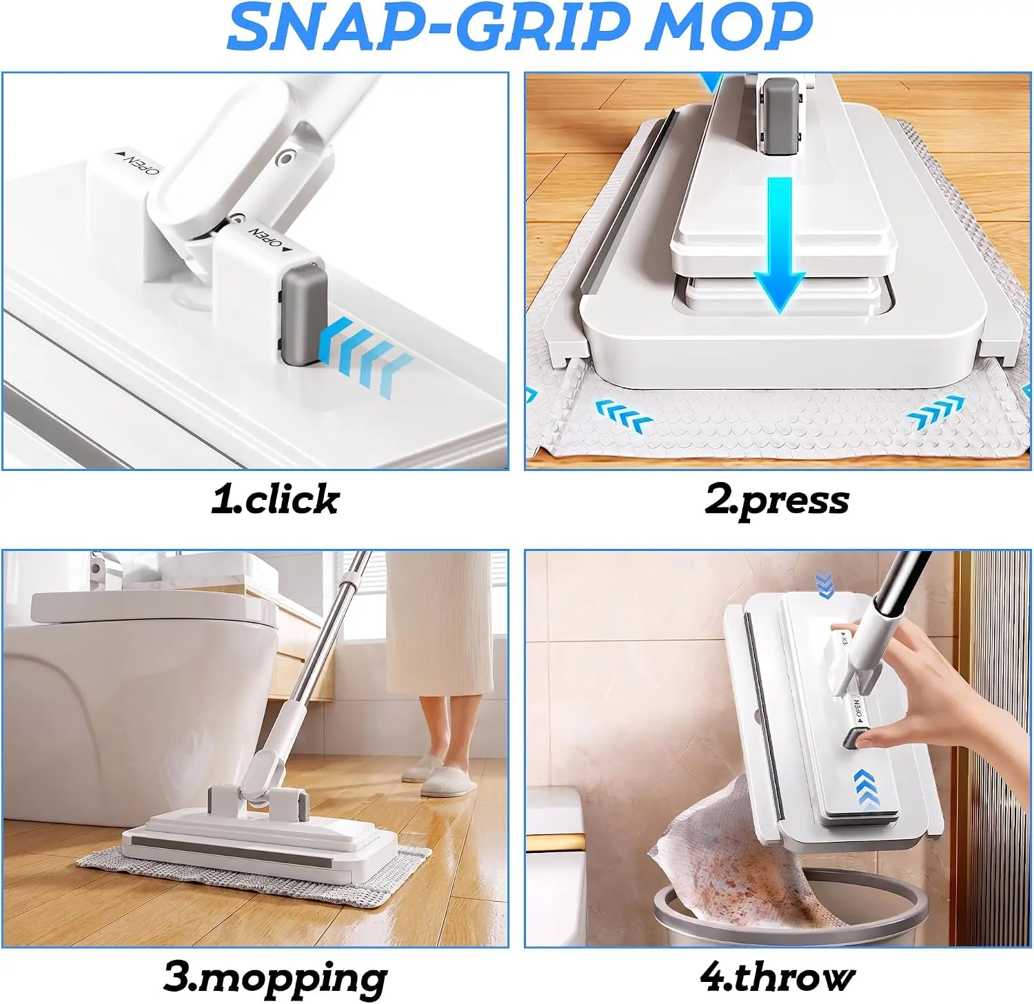 360° Rotatable Flat Floor Mop Press Mop for Home Cleaning